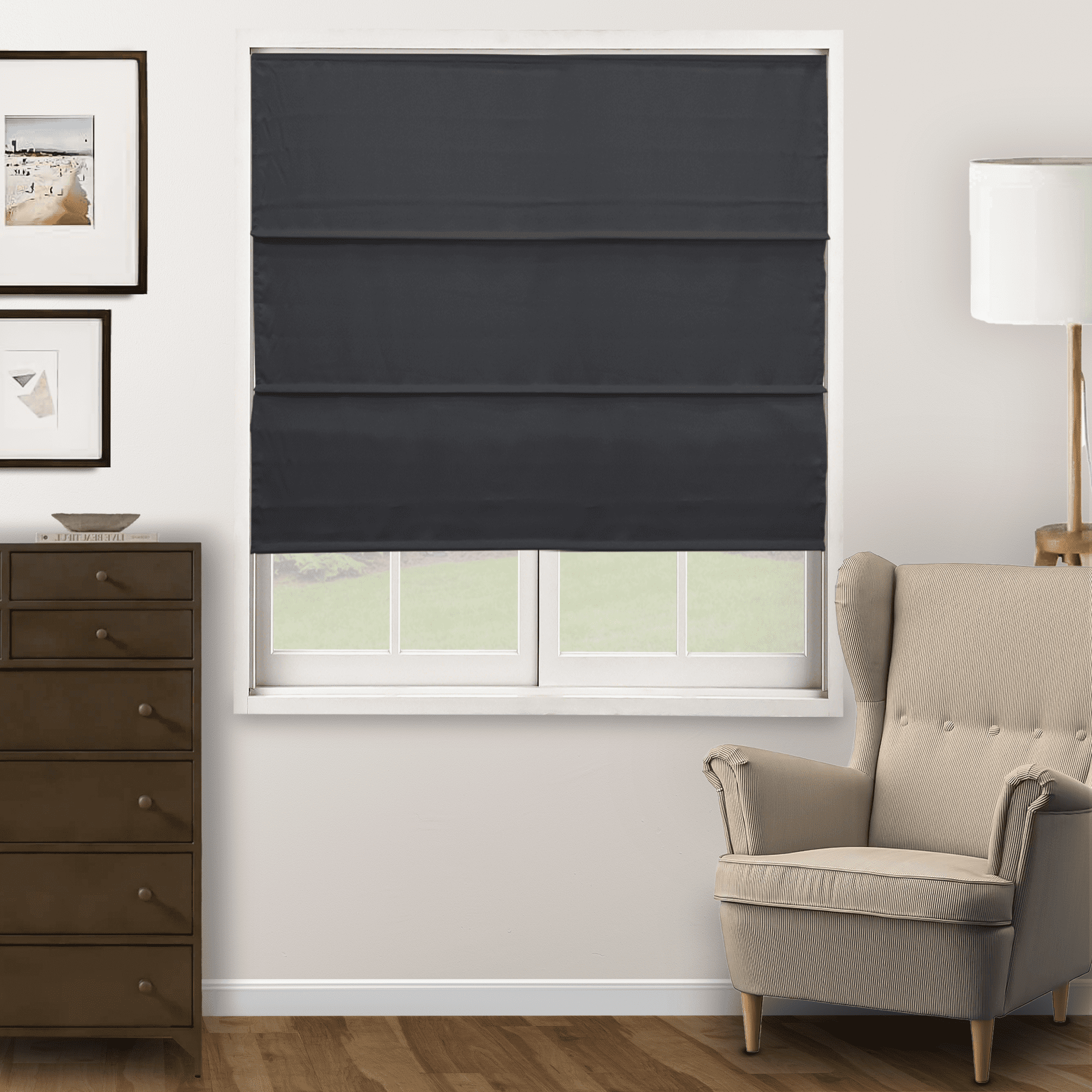 Chicology Cordless Roman Shade, Light Filtering, Ridgewood Grey, 48"W X 72"H