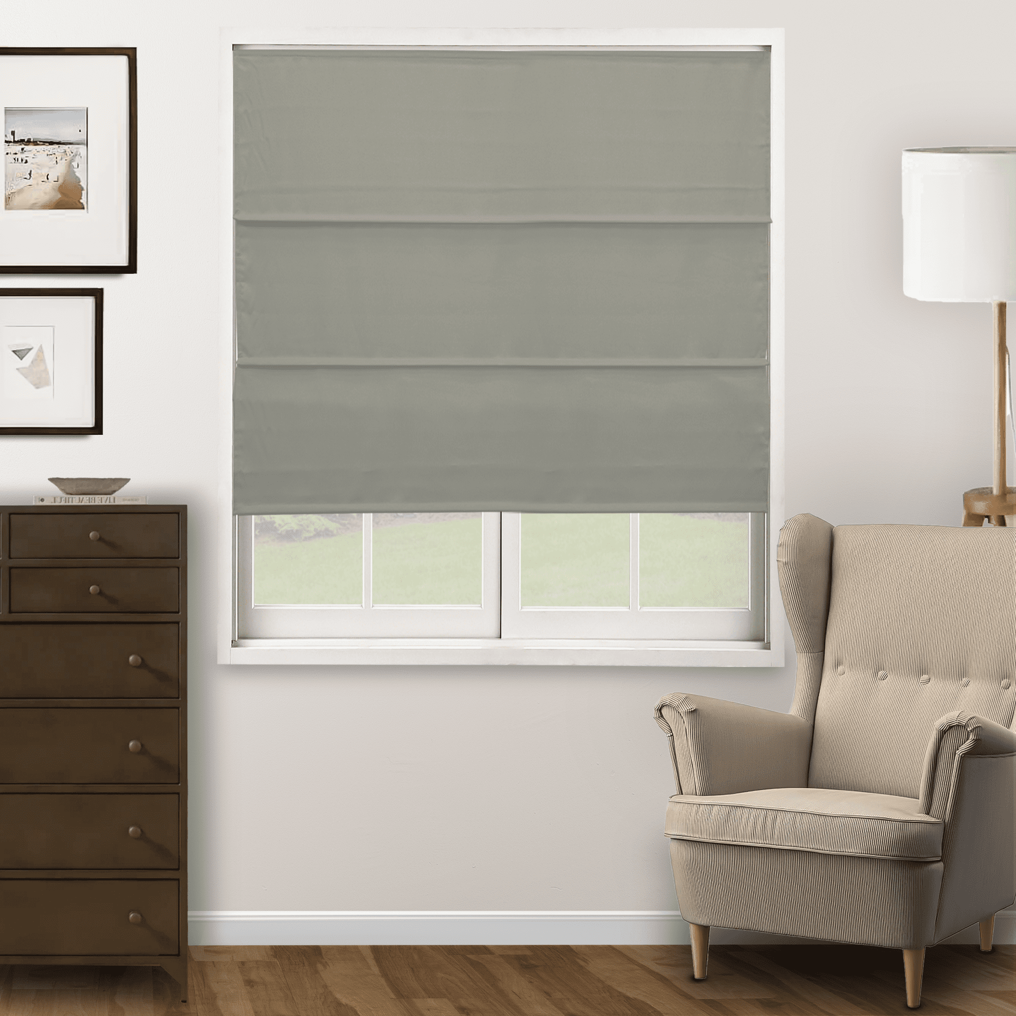 Chicology Cordless Roman Shade, Light Filtering, Ridgewood Sage, 48"W X 72"H