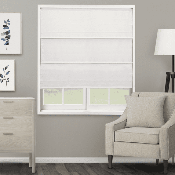Chicology Cordless Roman Shade, Light Filtering, Ridgewood Ultra White, 29"W X 72"H