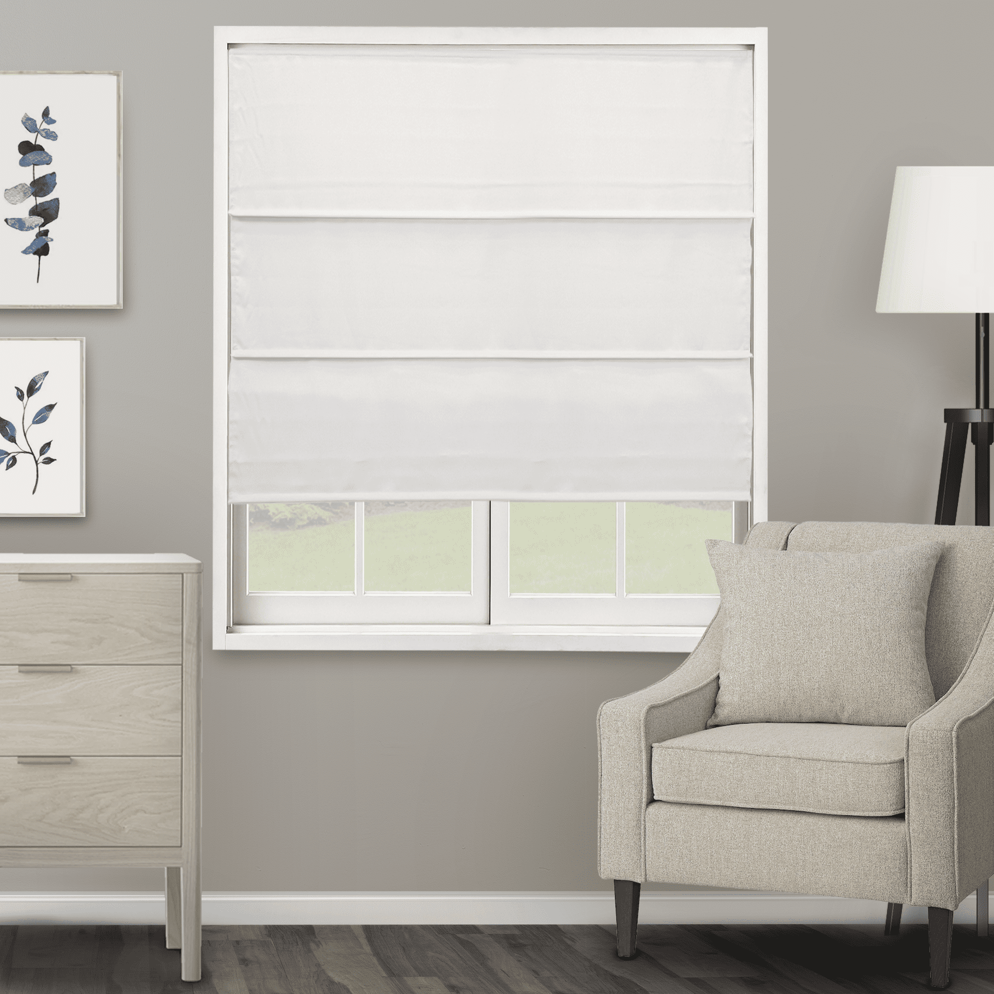 Chicology Cordless Roman Shade, Light Filtering, Ridgewood Ultra White, 47"W X 72"H