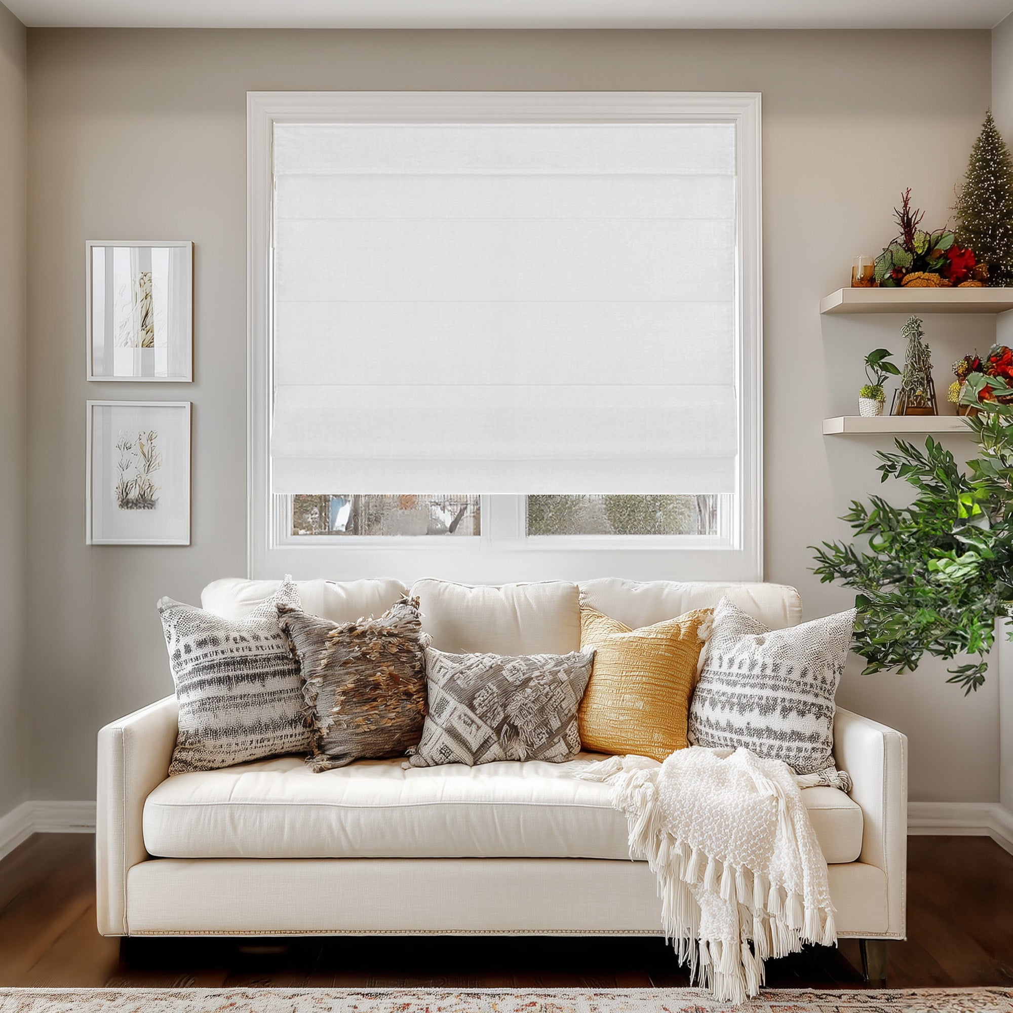 CHICOLOGY Cordless Roman Shades Belgian Snow (Light Filtering) 29"W X 64"H