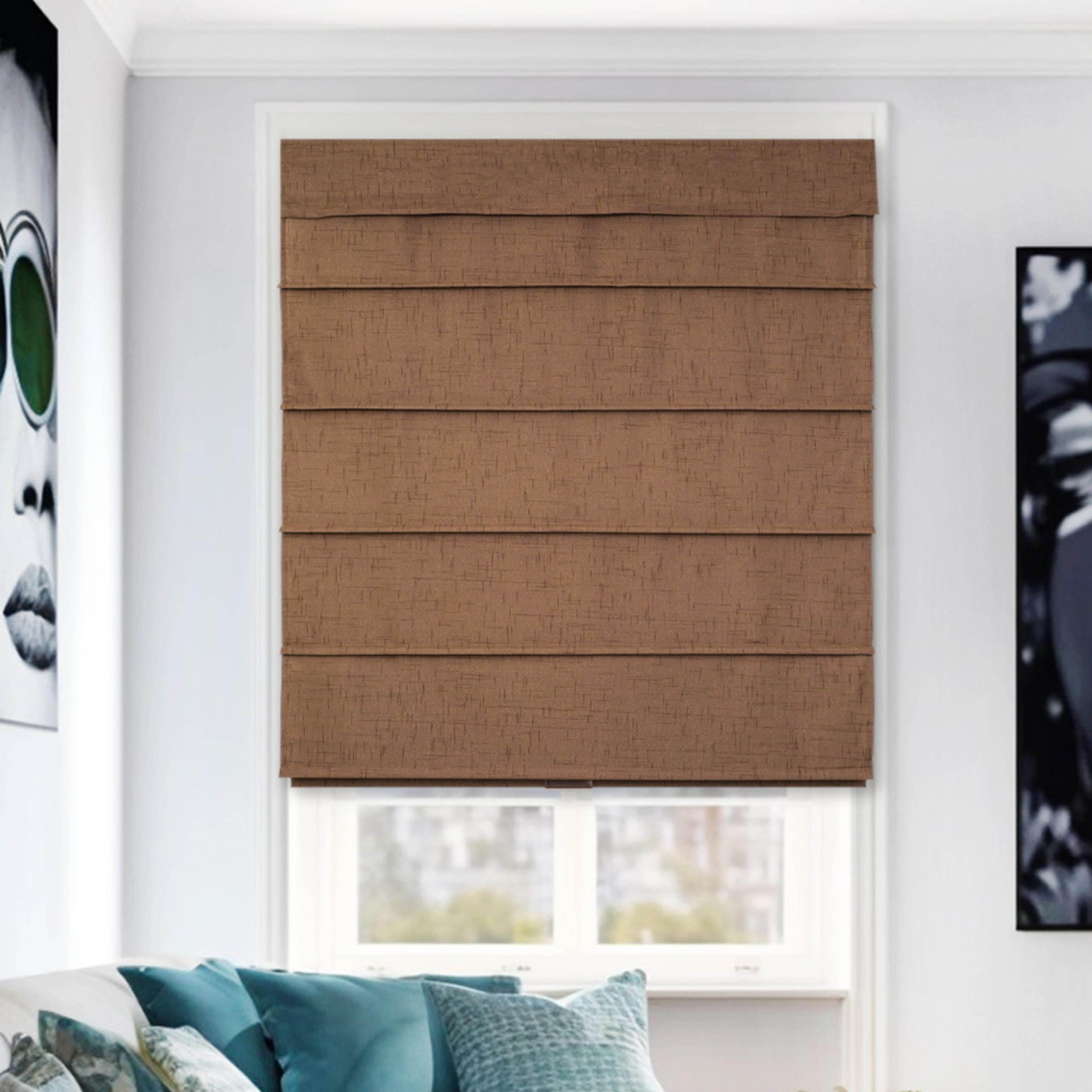Cafe Blackout Cordless Fabric Roman Shades 23"W x 64"H