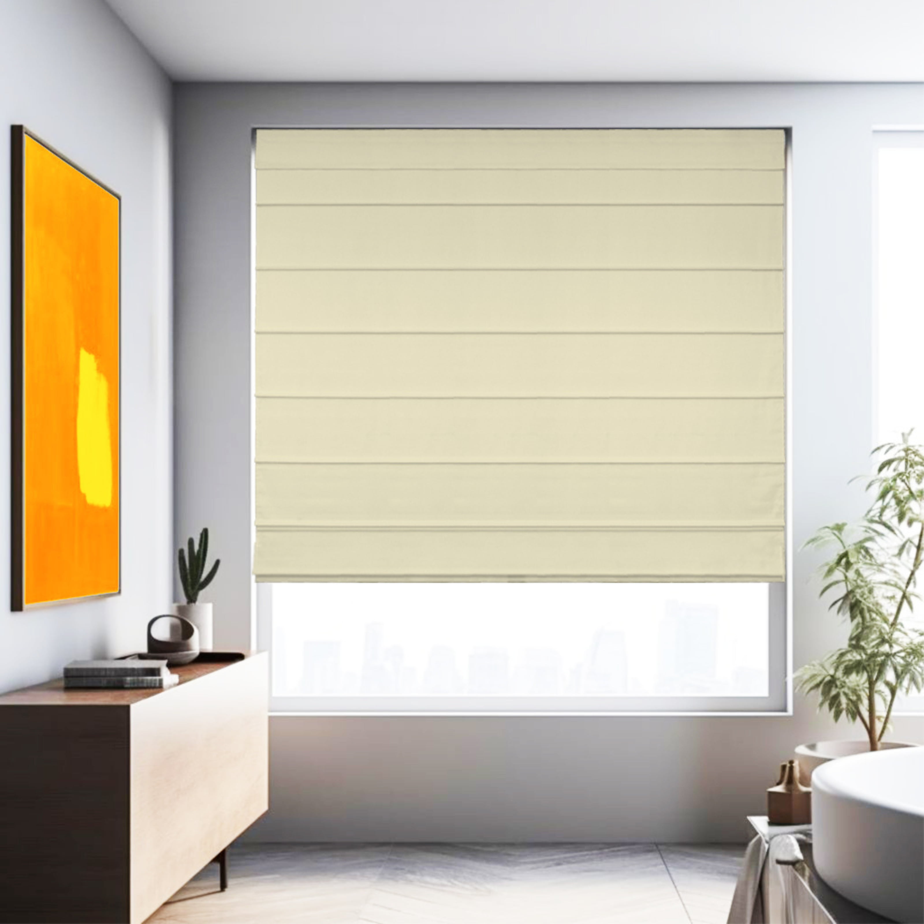 Chicology Cordless Roman Shades, Cream (Cotton), 39"W X 64"H