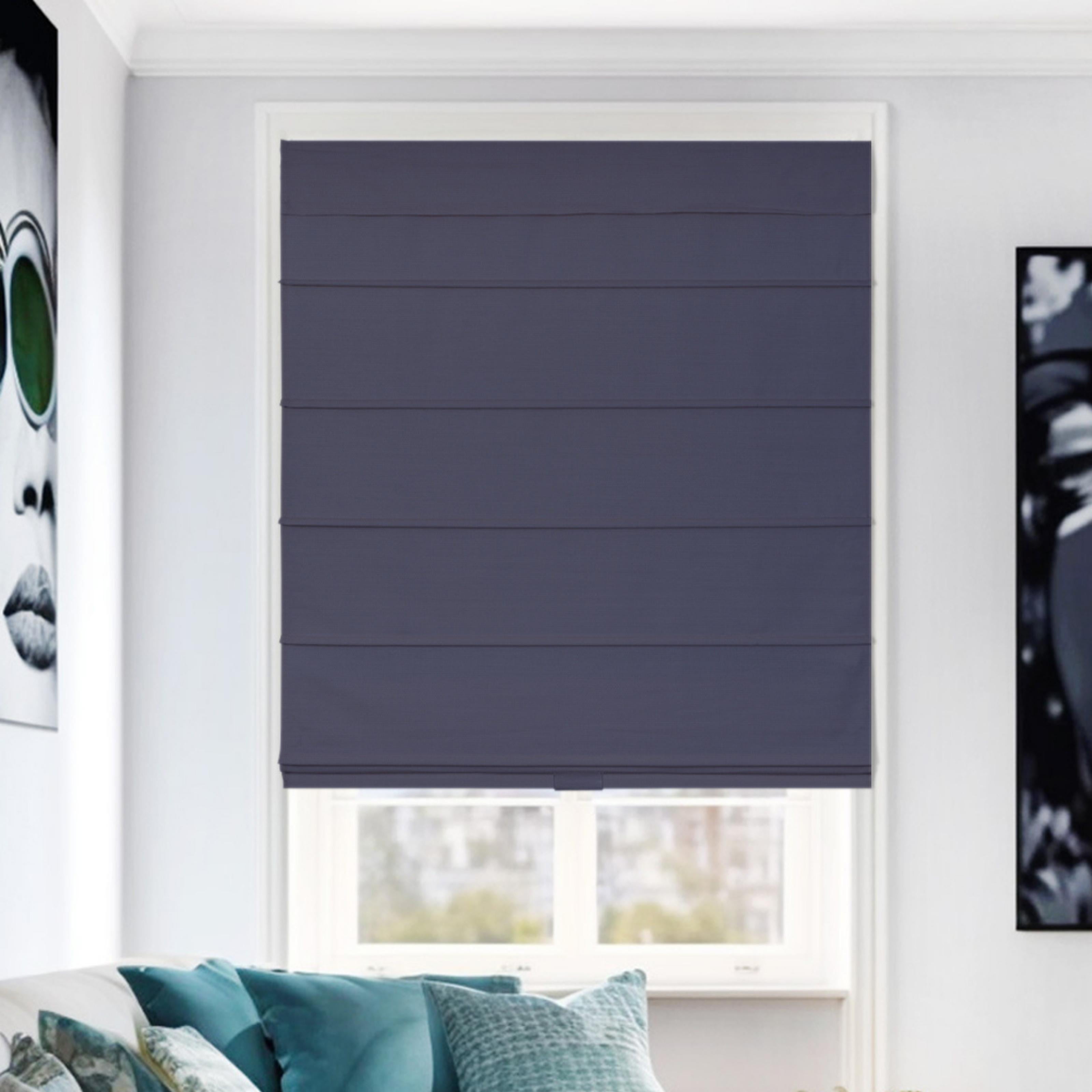 Chicology Cordless Roman Shades, Navy (Blackout), 36"W X 64"H