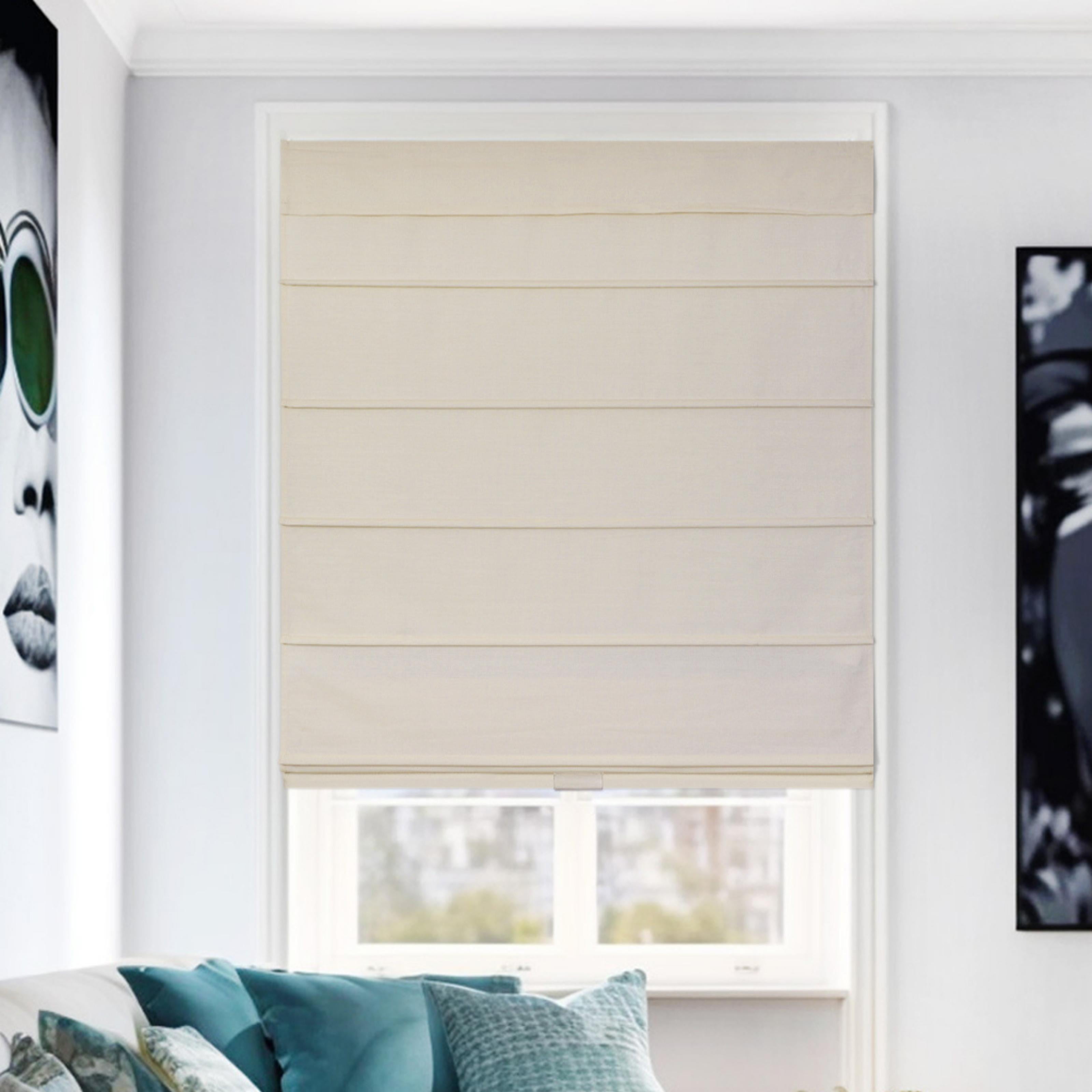 Chicology Cordless Roman Shades, Off White (Blackout), 48"W X 64"H