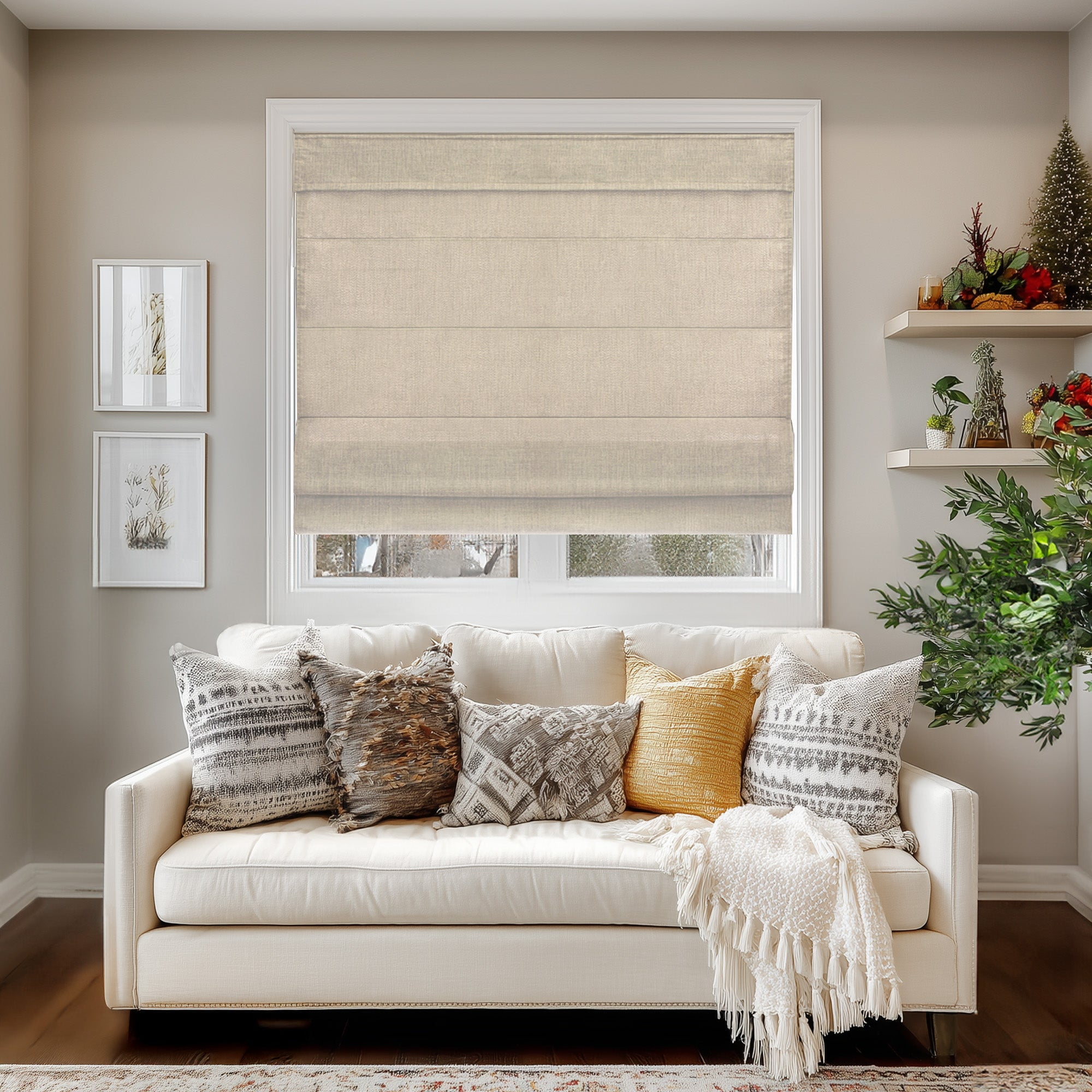 Chicology Cordless Roman Shade, Light Filtering, Belgian Flax, 32"W X 64"H