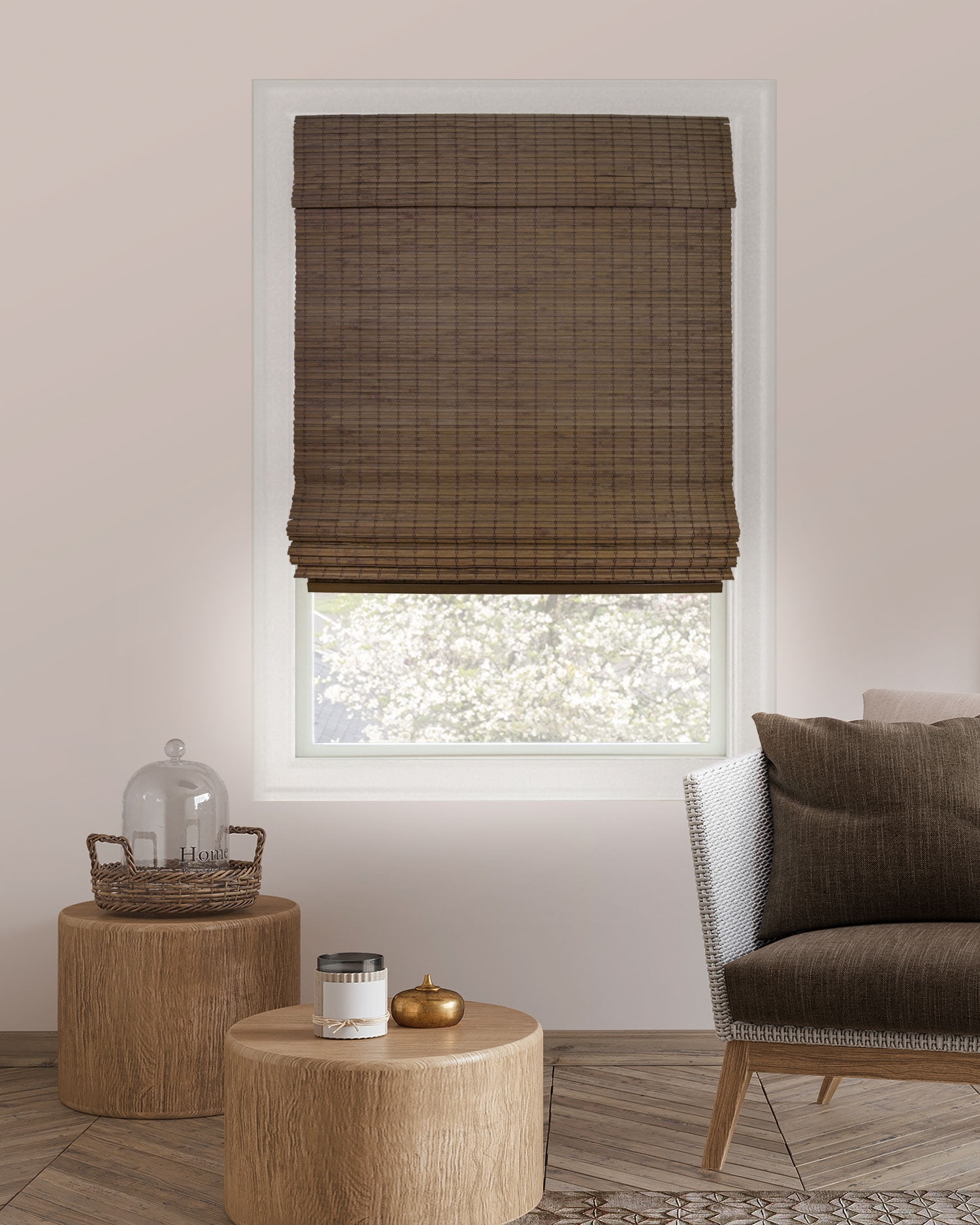 Chicology 39"W x 64"H Moose Cordless Bamboo Roman Shades, Natural Woven Wood, Light Filtering, Safe for Kids & Pets