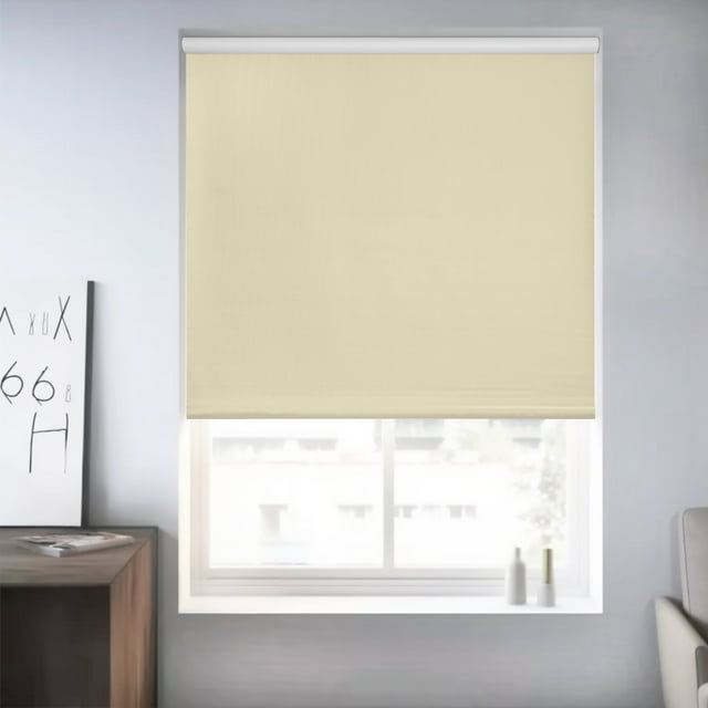 Chicology Cream Textured Cordless Blackout Privacy Vinyl Roller Shade 70.25 in. W x 64 in. H