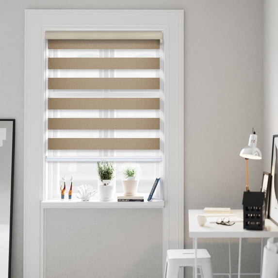 CHICOLOGY Blackout Zebra Roller Shades |48"W X 72"H| Dual Layer Light Filtering Blinds | Cordless Window Shades for Home & Office | Easy Install | Cool Brown