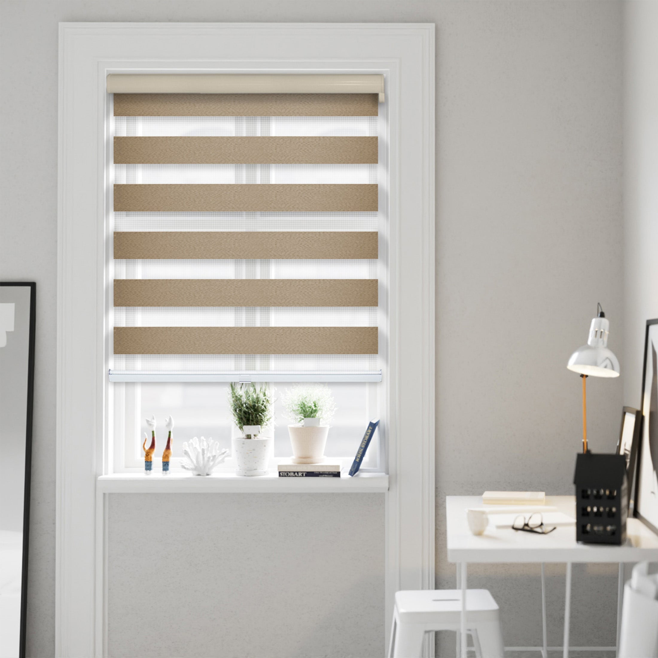 CHICOLOGY Blackout Zebra Roller Shades |55.75"W X 72"H| Dual Layer Light Filtering Blinds | Cordless Window Shades for Home & Office | Easy Install | Cool Brown