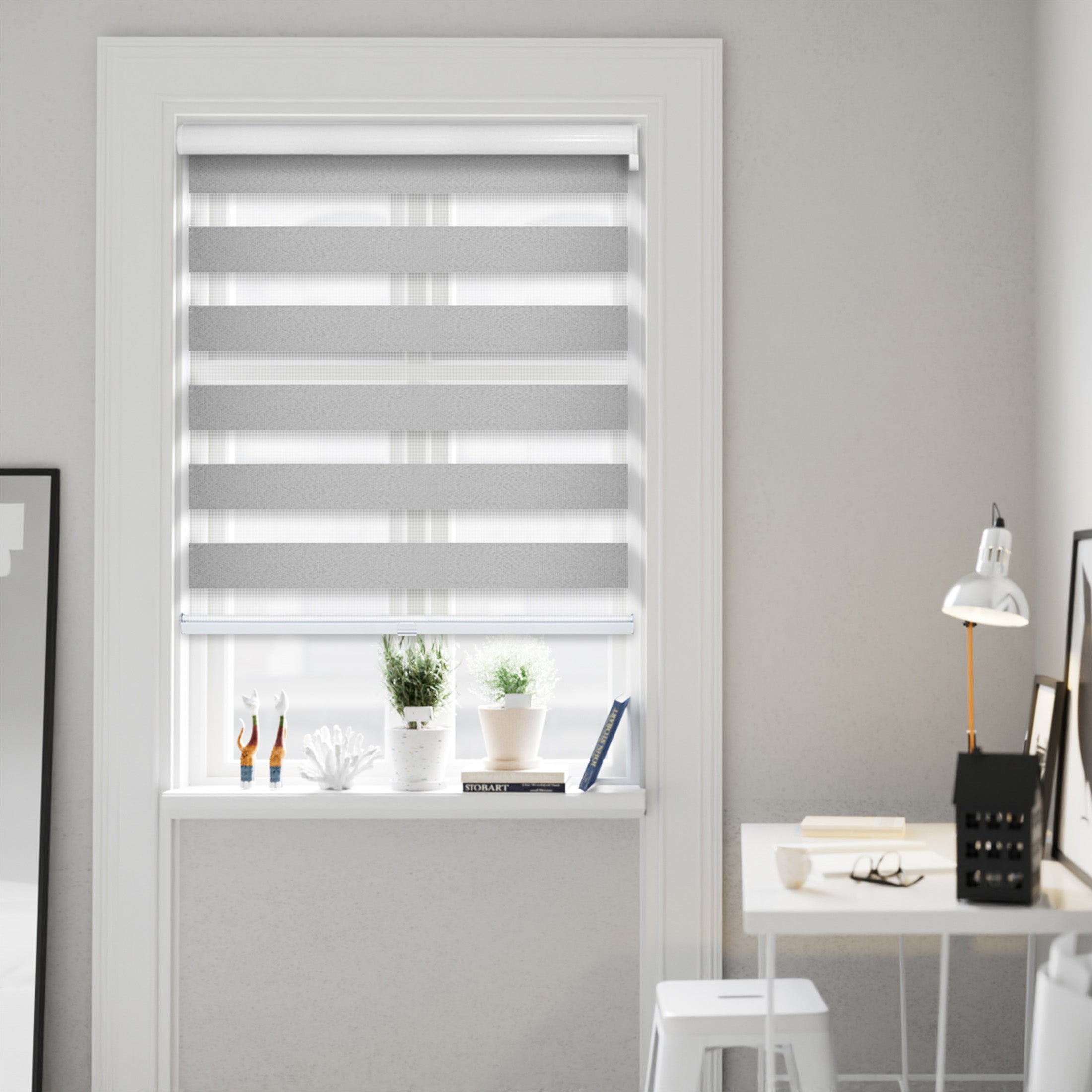 CHICOLOGY Blackout Zebra Roller Shades |13.5"W X 72"H| Dual Layer Light Filtering Blinds | Cordless Window Shades for Home & Office | Easy Install | Icy Grey