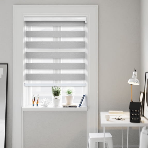 CHICOLOGY Blackout Zebra Roller Shades |30.25"W X 72"H| Dual Layer Light Filtering Blinds | Cordless Window Shades for Home & Office | Easy Install | Icy Grey