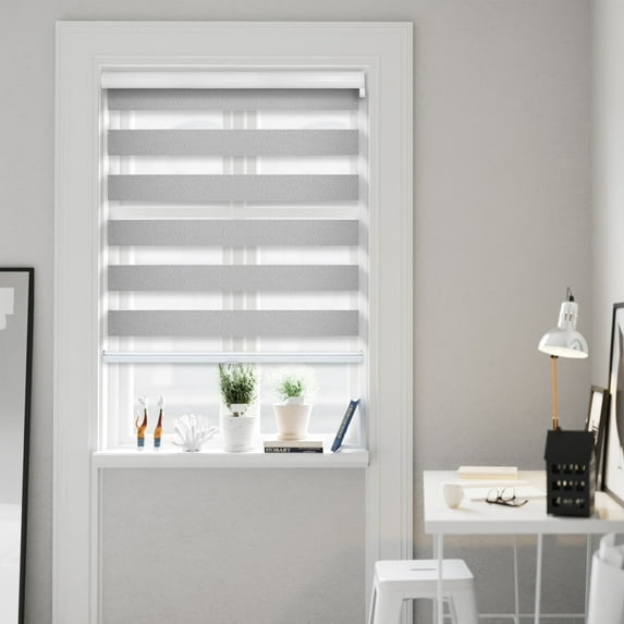 CHICOLOGY Blackout Zebra Roller Shades |70.5"W X 72"H| Dual Layer Light Filtering Blinds | Cordless Window Shades for Home & Office | Easy Install | Icy Grey
