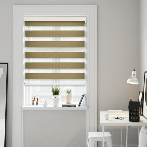 CHICOLOGY Blackout Zebra Roller Shades |54.25"W X 72"H| Dual Layer Light Filtering Blinds | Cordless Window Shades for Home & Office | Easy Install | Sable