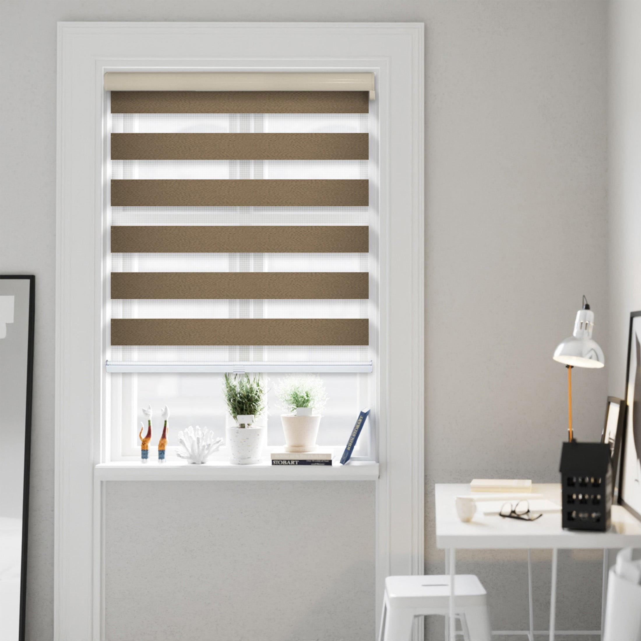 CHICOLOGY Blackout Zebra Roller Shades |21.75"W X 72"H| Dual Layer Light Filtering Blinds | Cordless Window Shades for Home & Office | Easy Install | Taupe