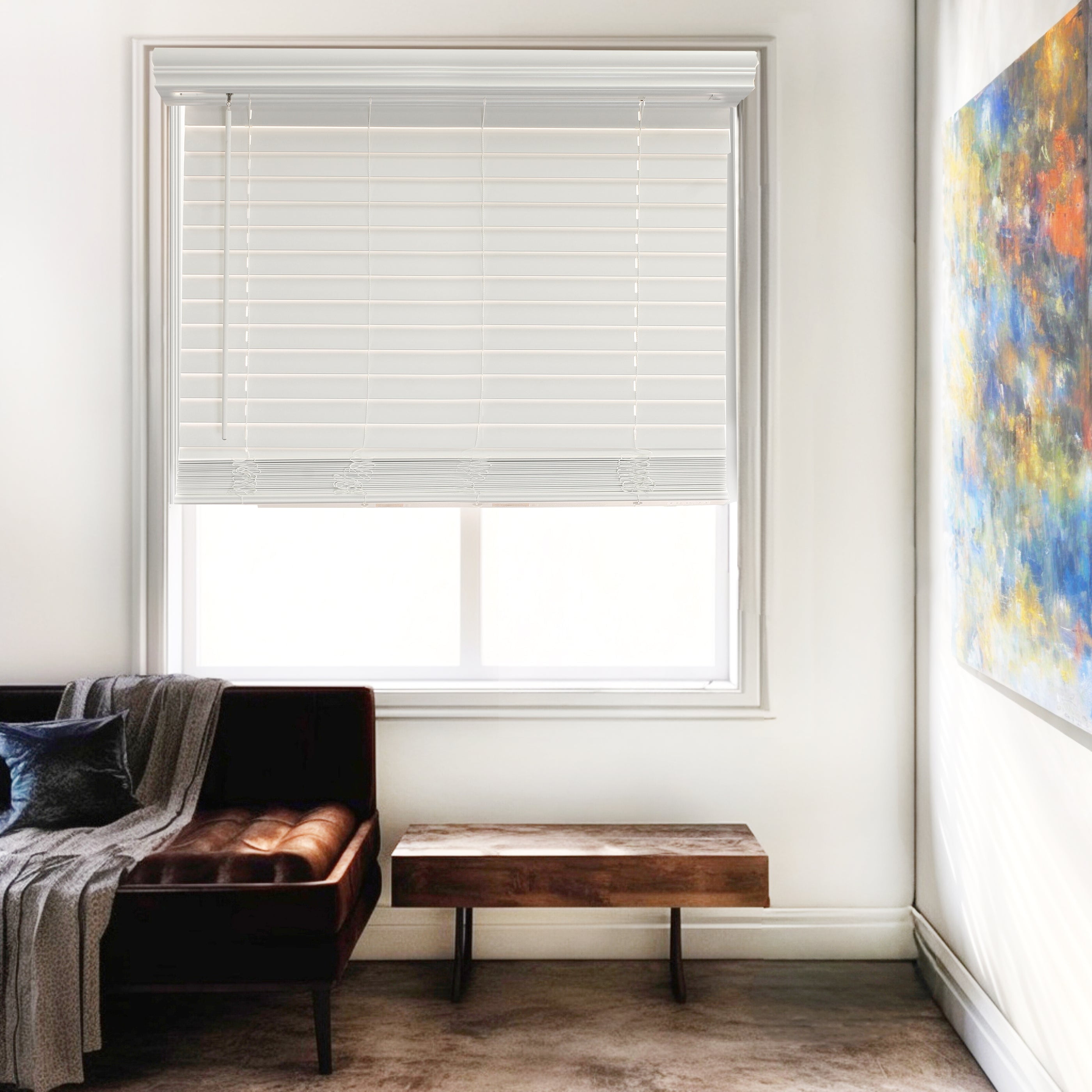 Chicology Faux Wood Blinds , Window Shades , Window Treatments , White, 48"W X 36"H