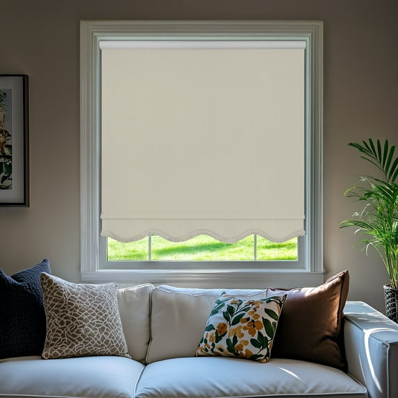 Chicology Textured Blackout Roller Shades with Fringe | Cordless Light Filtering Window Blinds |39"W X 64"H | Decorative Privacy Shades for Home & Office | Easy Install | Ivory