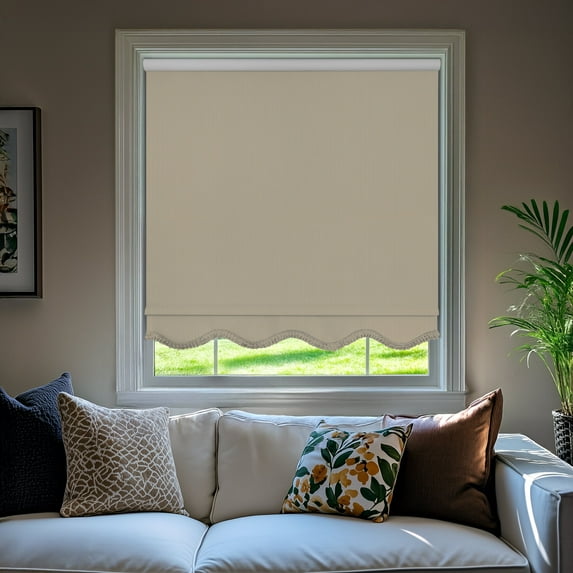 Chicology Textured Blackout Roller Shades with Fringe | Cordless Light Filtering Window Blinds |18.75"W X 64"H | Decorative Privacy Shades for Home & Office | Easy Install | Sand