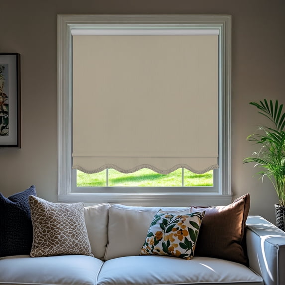 Chicology Textured Blackout Roller Shades with Fringe | Cordless Light Filtering Window Blinds |24"W X 64"H | Decorative Privacy Shades for Home & Office | Easy Install | Sand