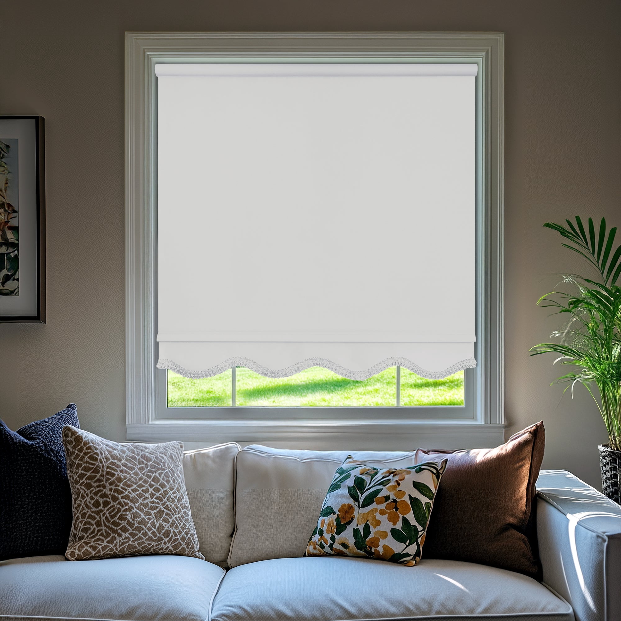 Chicology Blackout Roller Shades with Fringe | Cordless Light Filtering Window Blinds |19.25"W X 64"H| Decorative Privacy Shades for Home & Office | Easy Install | White