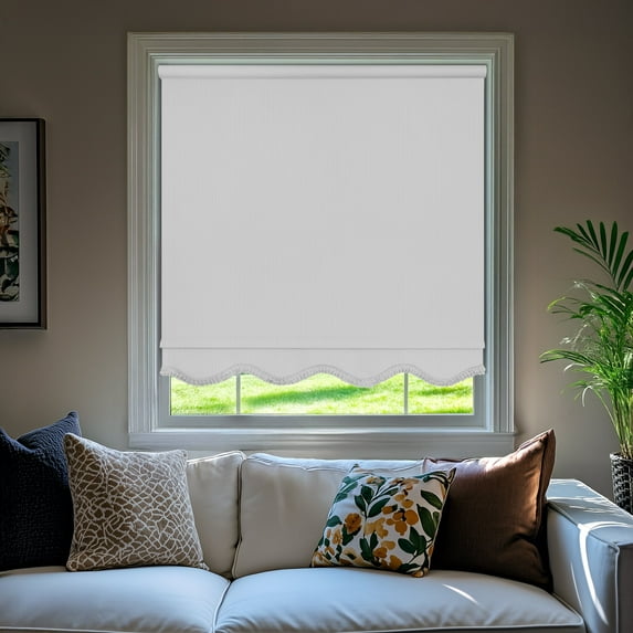 Chicology Textured Blackout Roller Shades with Fringe | Cordless Light Filtering Window Blinds |36.75"W X 64"H| Decorative Privacy Shades for Home & Office | Easy Install | White
