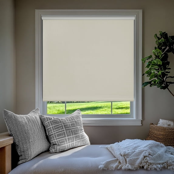 Chicology Textured Blackout Roller Shades | Cordless Light Filtering Window Blinds |65.25"W X 64"H| Decorative Privacy Shades for Home, Bedroom, Living Room, Kitchen | Easy Install | Ivory