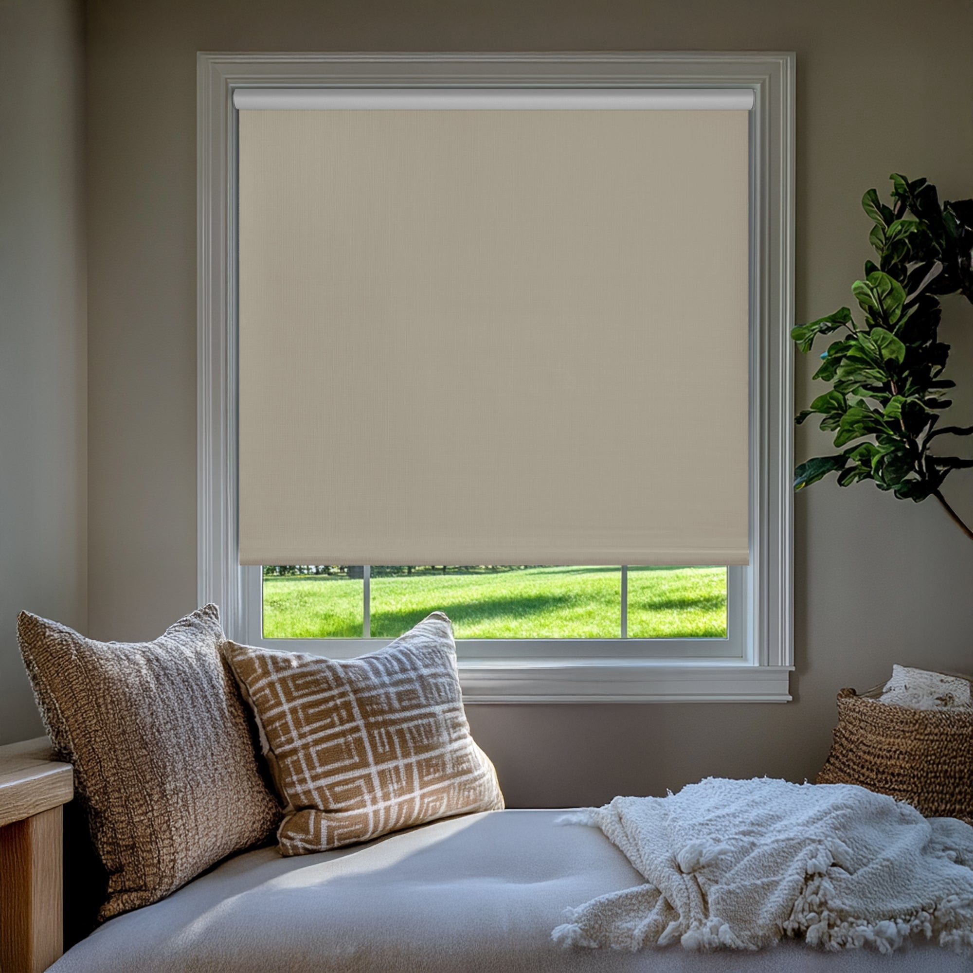 Chicology Textured Blackout Roller Shades | Cordless Light Filtering Window Blinds |44.25"W X 64"H| Decorative Privacy Shades for Home, Bedroom, Living Room, Kitchen | Easy Install | Sand