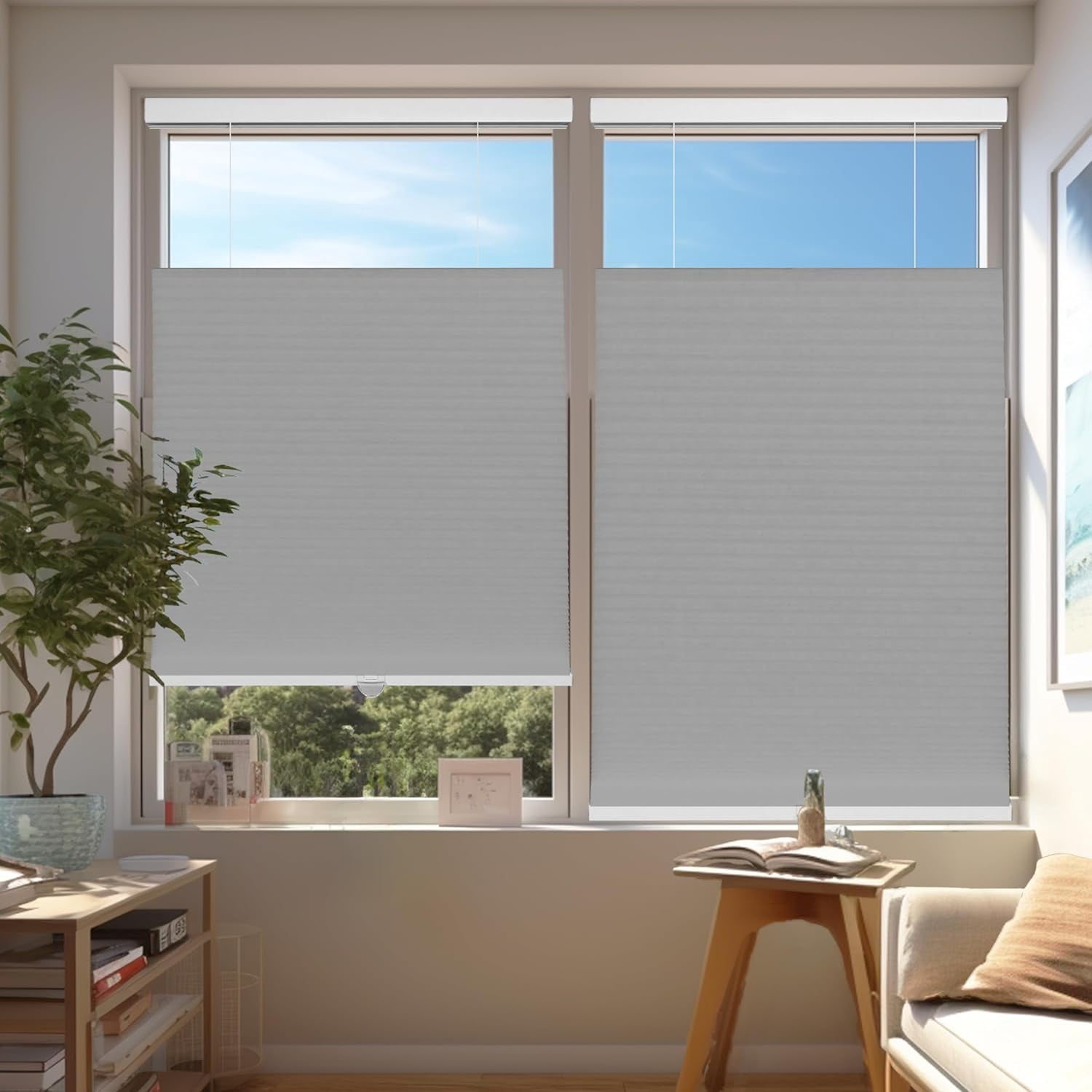 Chicology Silver Light Filtering Cordless Top Down Bottom Up Cellular Shades 20.25 in. W x 48 in. L