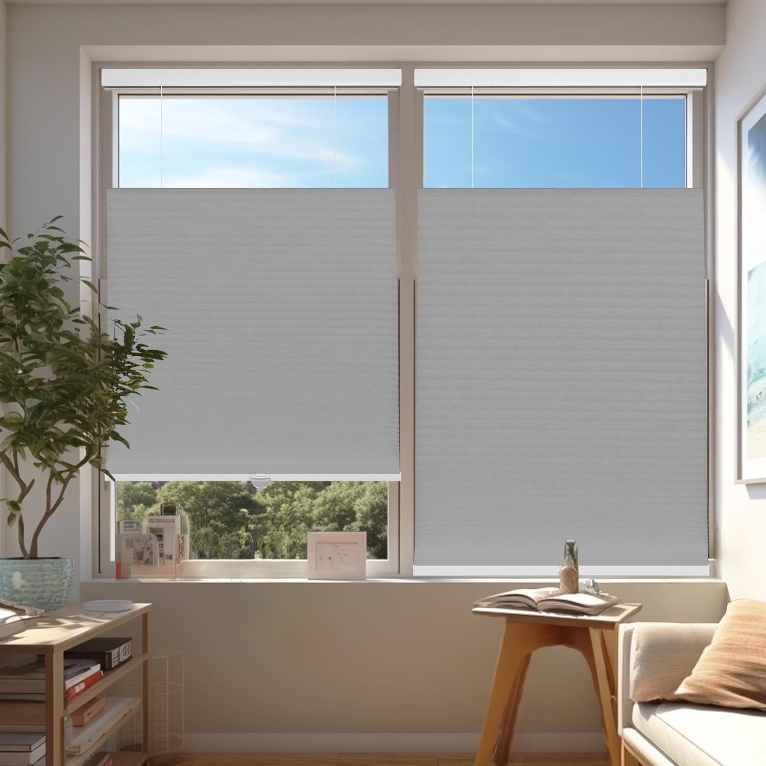 Chicology Silver Light Filtering Cordless Top Down Bottom Up Cellular Shades 65 in. W x 48 in. L