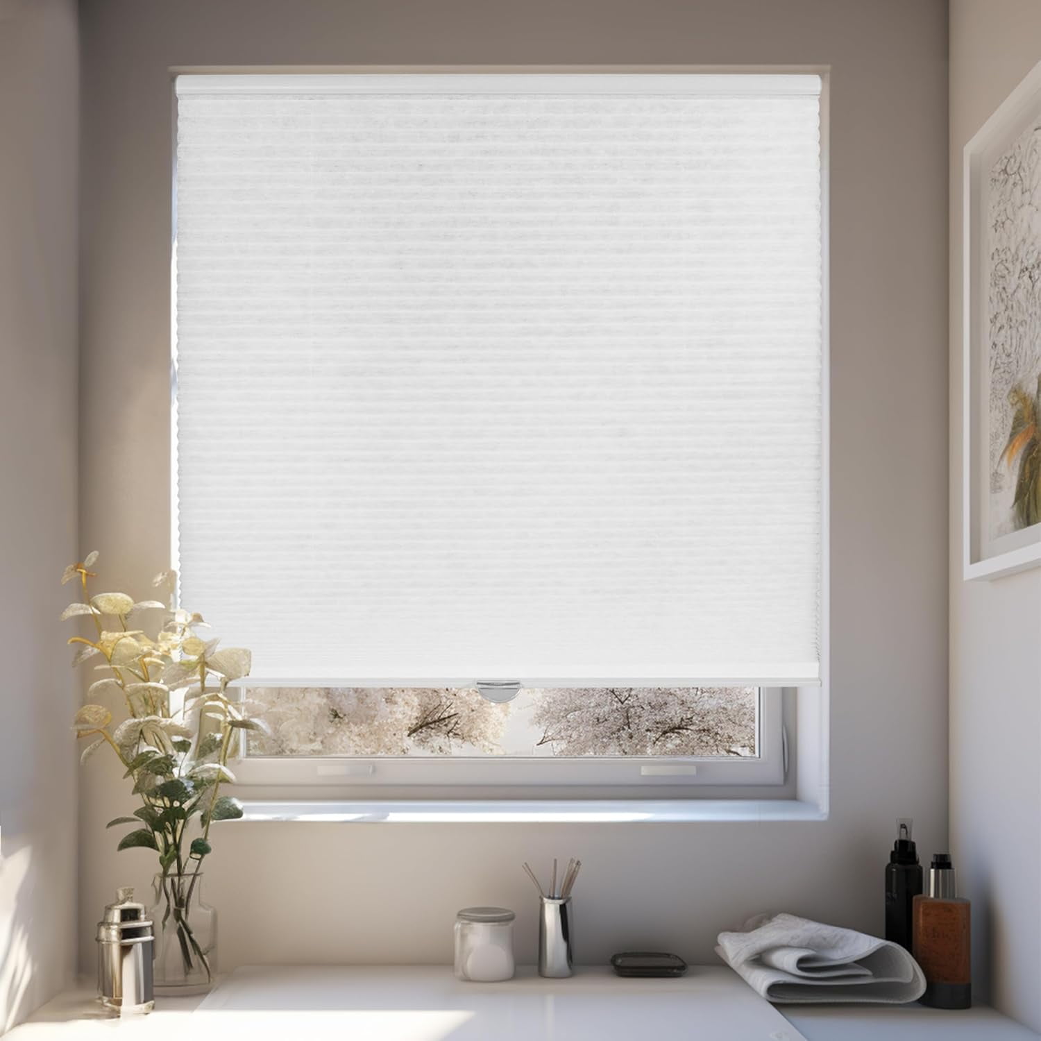 Chicology White Cordless Light Filtering Cellular Shades 26.75 in. W x 48 in. L