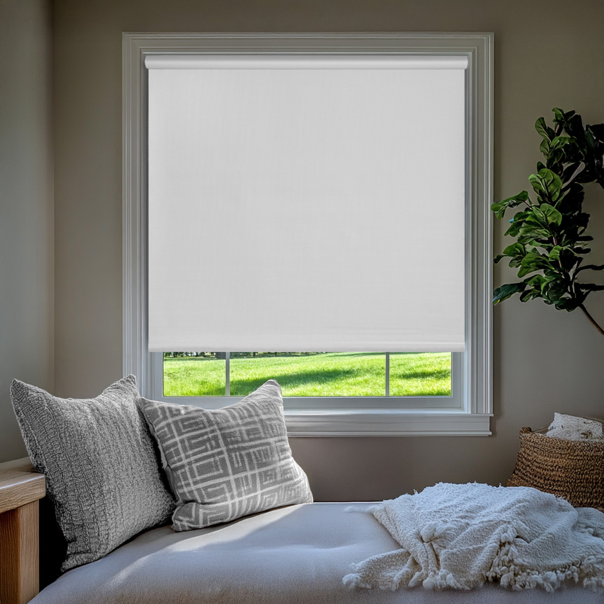 Chicology Textured Blackout Roller Shades | Cordless Light Filtering Window Blinds |62.25"W X 64"H| Decorative Privacy Shades for Home, Bedroom, Living Room, Kitchen | Easy Install | White