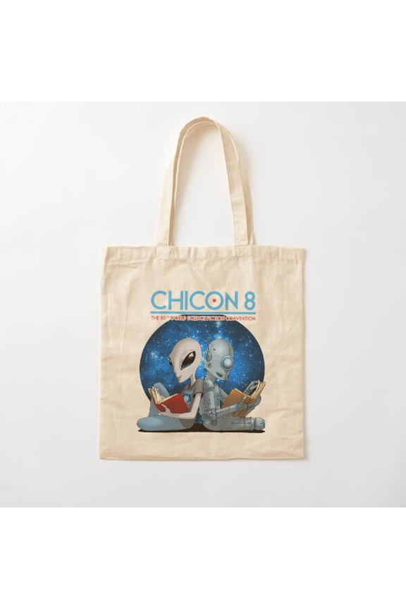 Chicon 8 Alien And Robot Reading Canvas Tote Bags, Reusable Shopping Bag