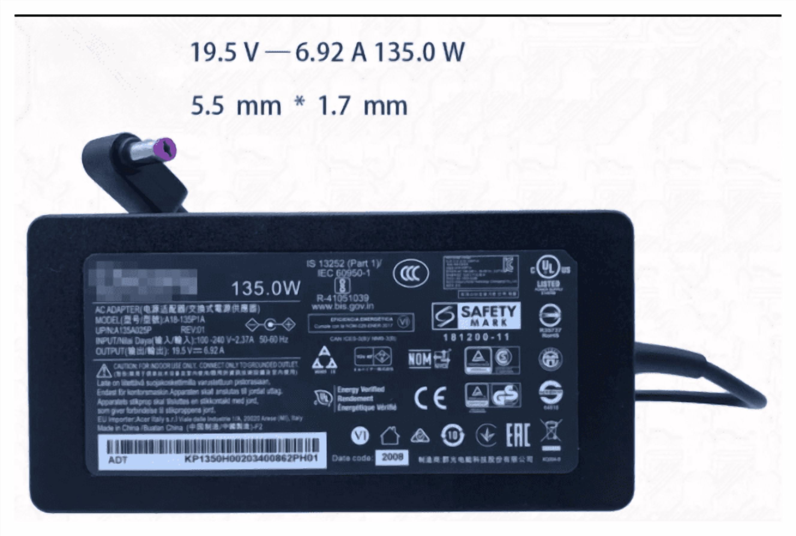 19.5V 6.92A 135W Power Adapter A18-135P1A for Aspire A715-74G 5.5
