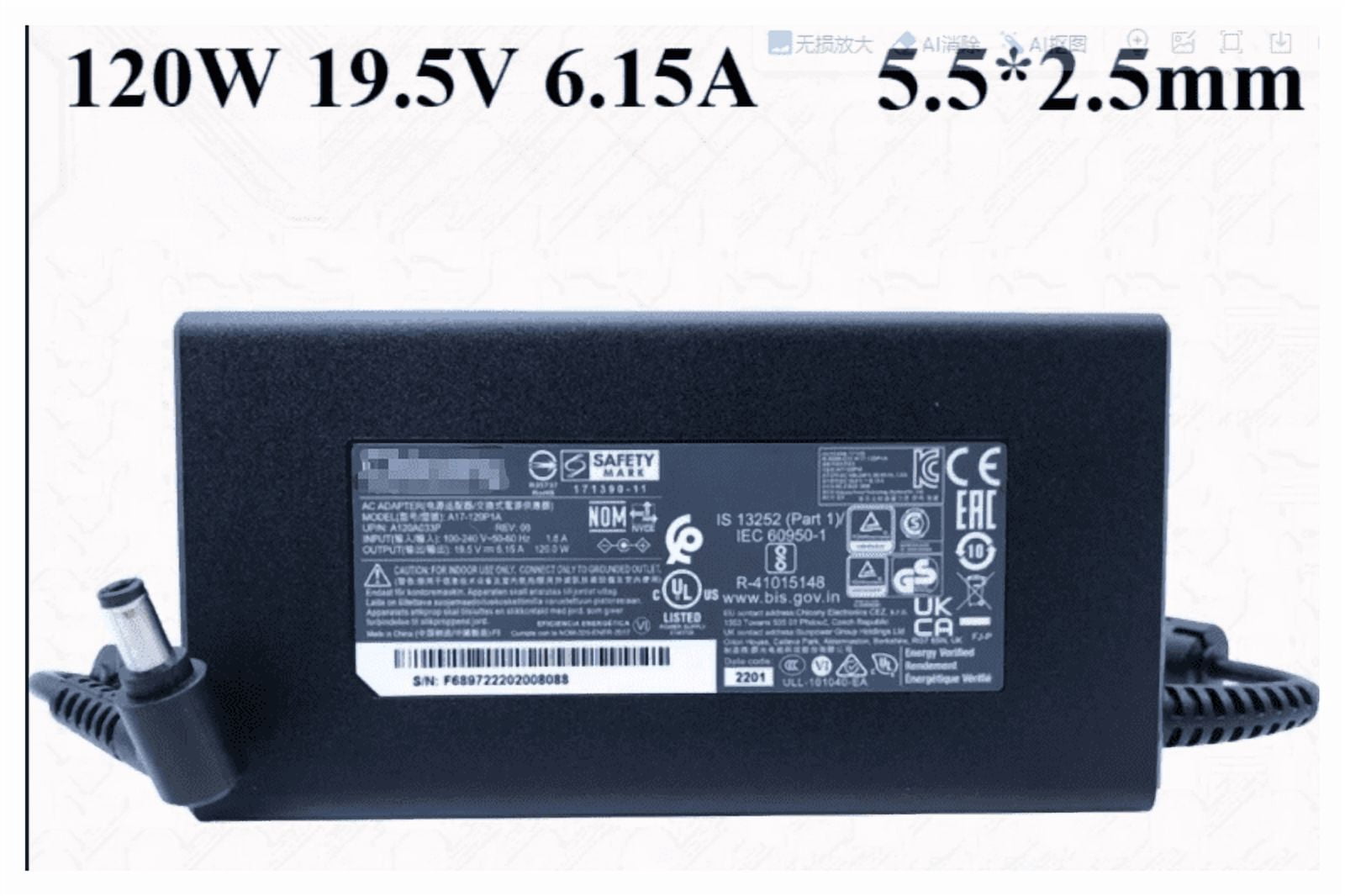 Charger 120W 19.5V 6.15A for MSI GF63 Thin 9SCX-615 A12-120P1A 5.5*2.5mm AC Adapter Laptop Power Supply