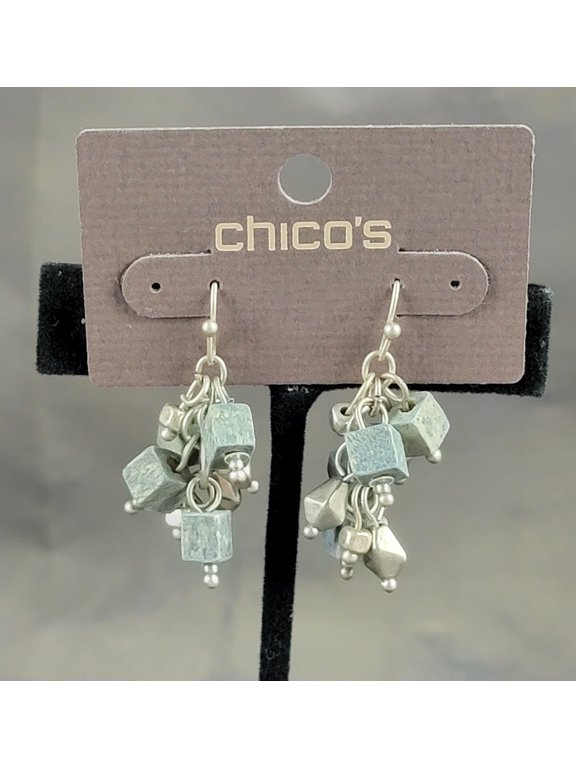 Chicos Boho Azure Cluster Denim Blue Beaded Chandelier Dangling Earrings 1 1/2"