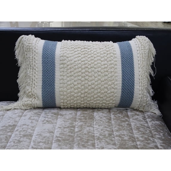 Decorative Striped Pillow with Loop Texture and Fringes 14"x24"