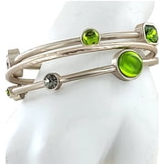 Chicos Set of 3 Green Jeweled Silver Tone Bangle Bracelets Womens Fashion Jewelry