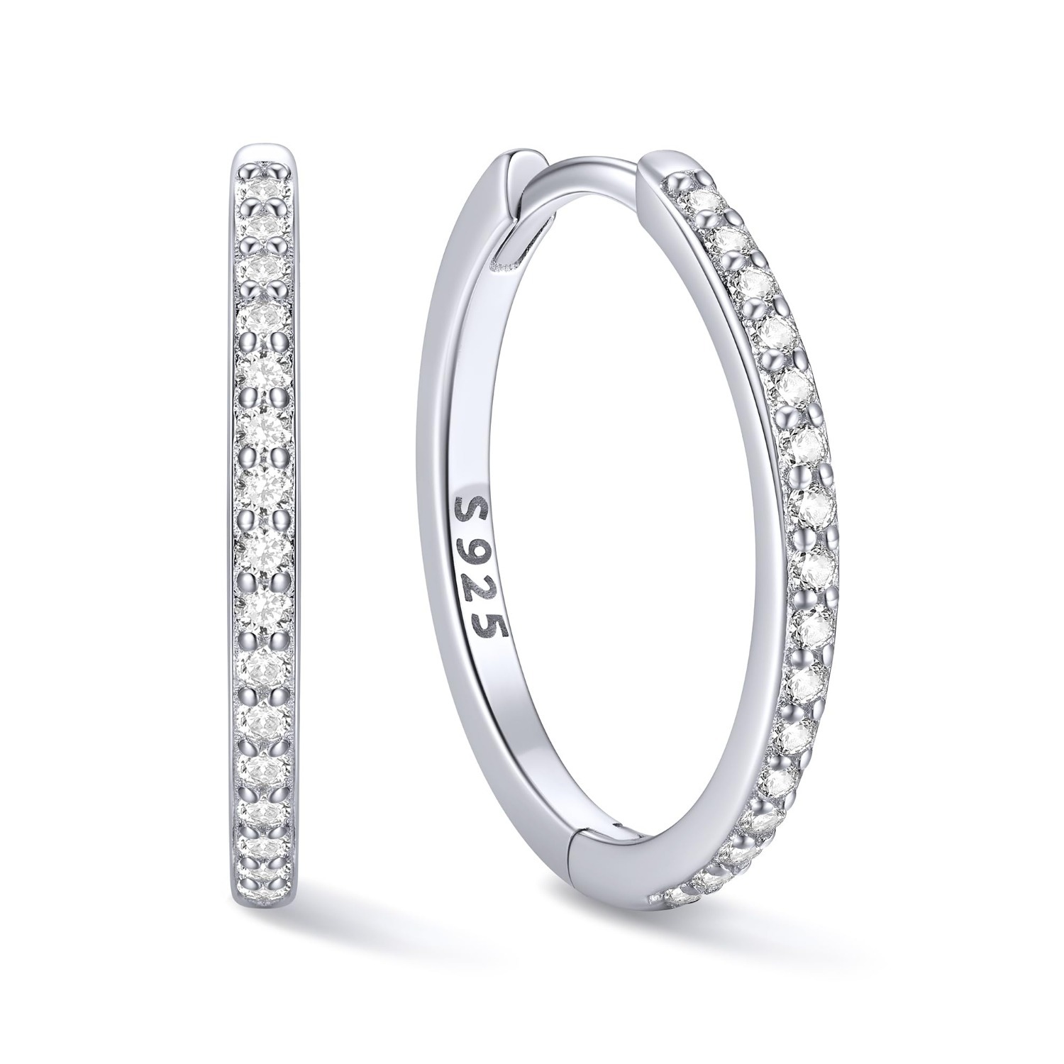 Chicsilver 925 Sterling Silver Huggie Earrings for Women 14k Gold Plated Silver Hoop Earrings for Women Hypoallergenic 16MM Cubic Zirconia Huggie Earring