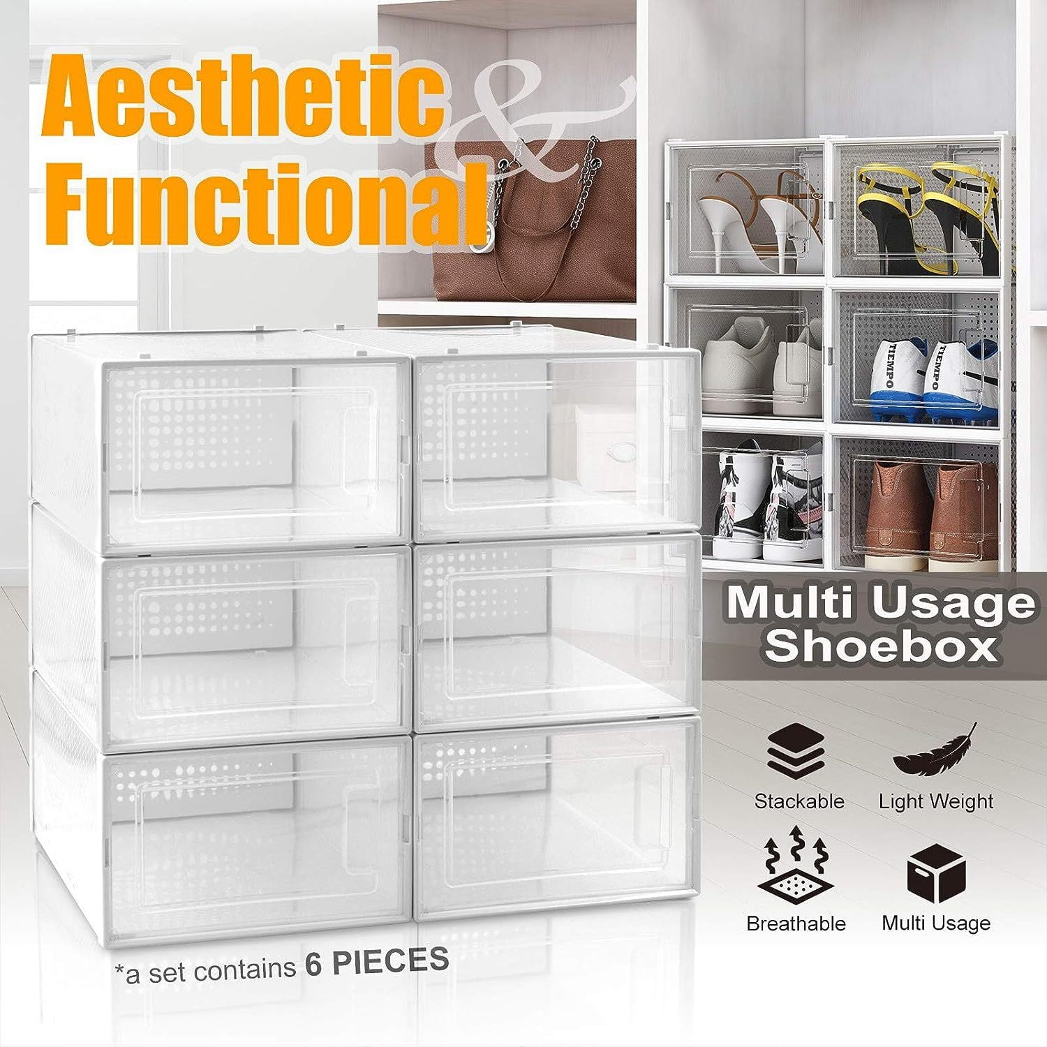 Chictail 6 Collapsible Stackable Shoe Organizer Racks for Closets and