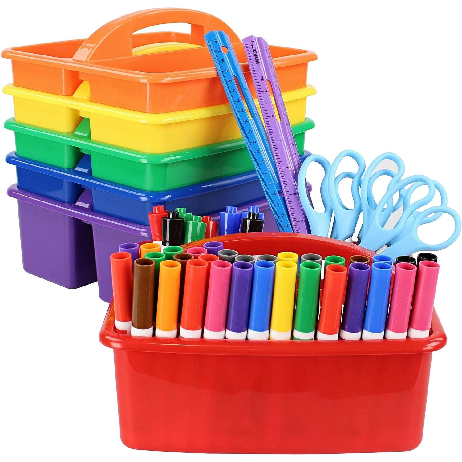 Chictail Art Supply Storage Organizer Set Colorful Assorted Set of 6 Bin Baskets Stackable