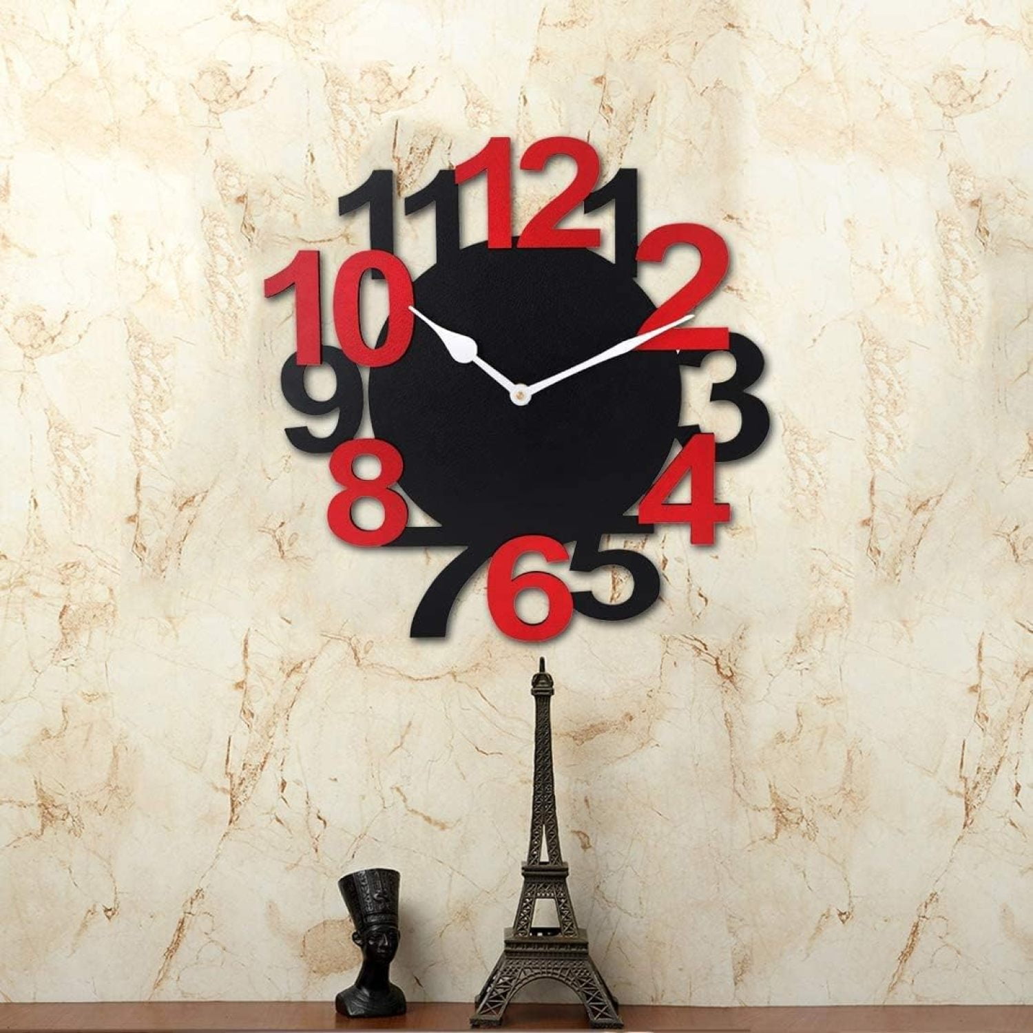Chictail Artworks Black and Red Wall Clock Non Ticking Silent 10 Inch