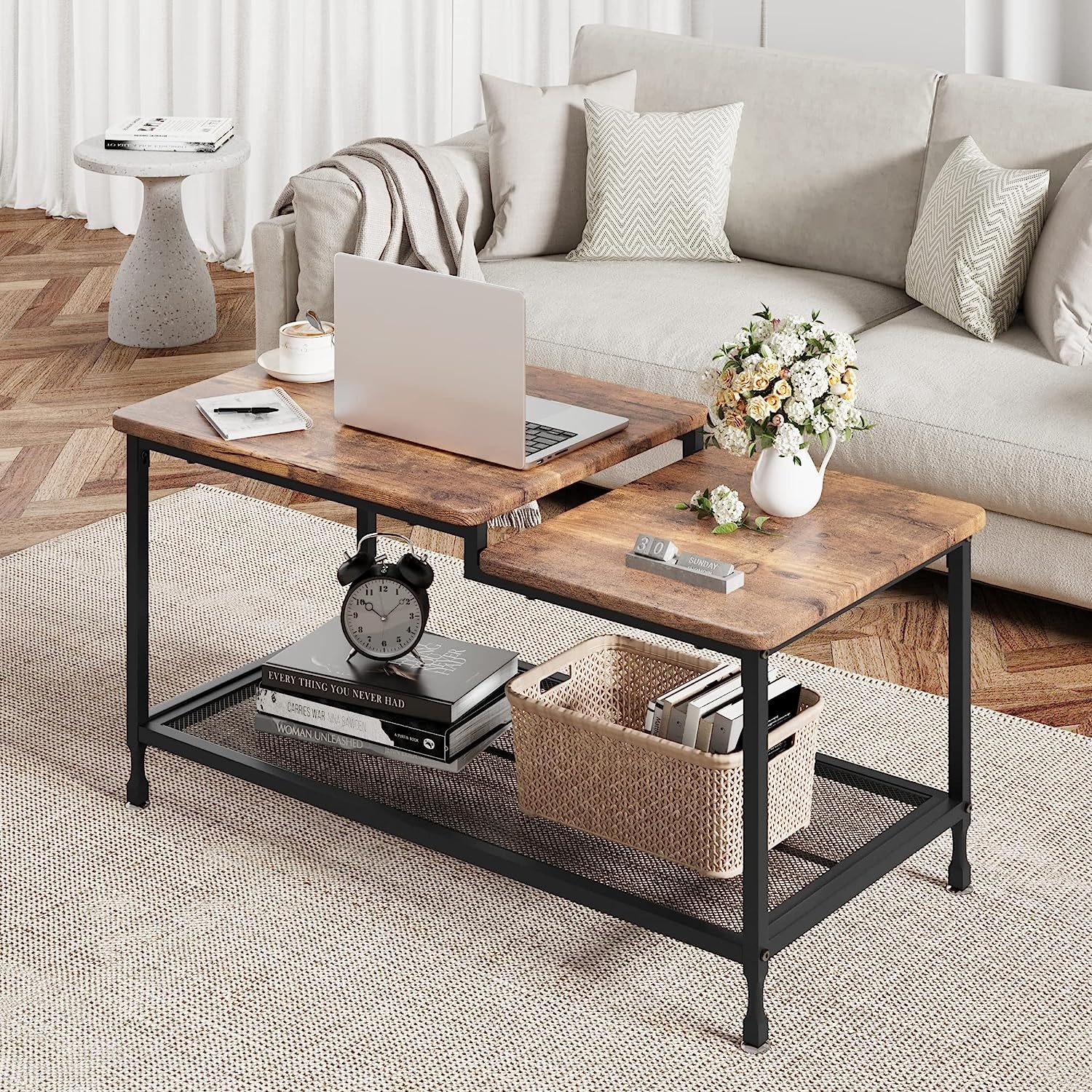 Chictail Coffee Table Industrial Living Room Table 2Tier Rustic Center