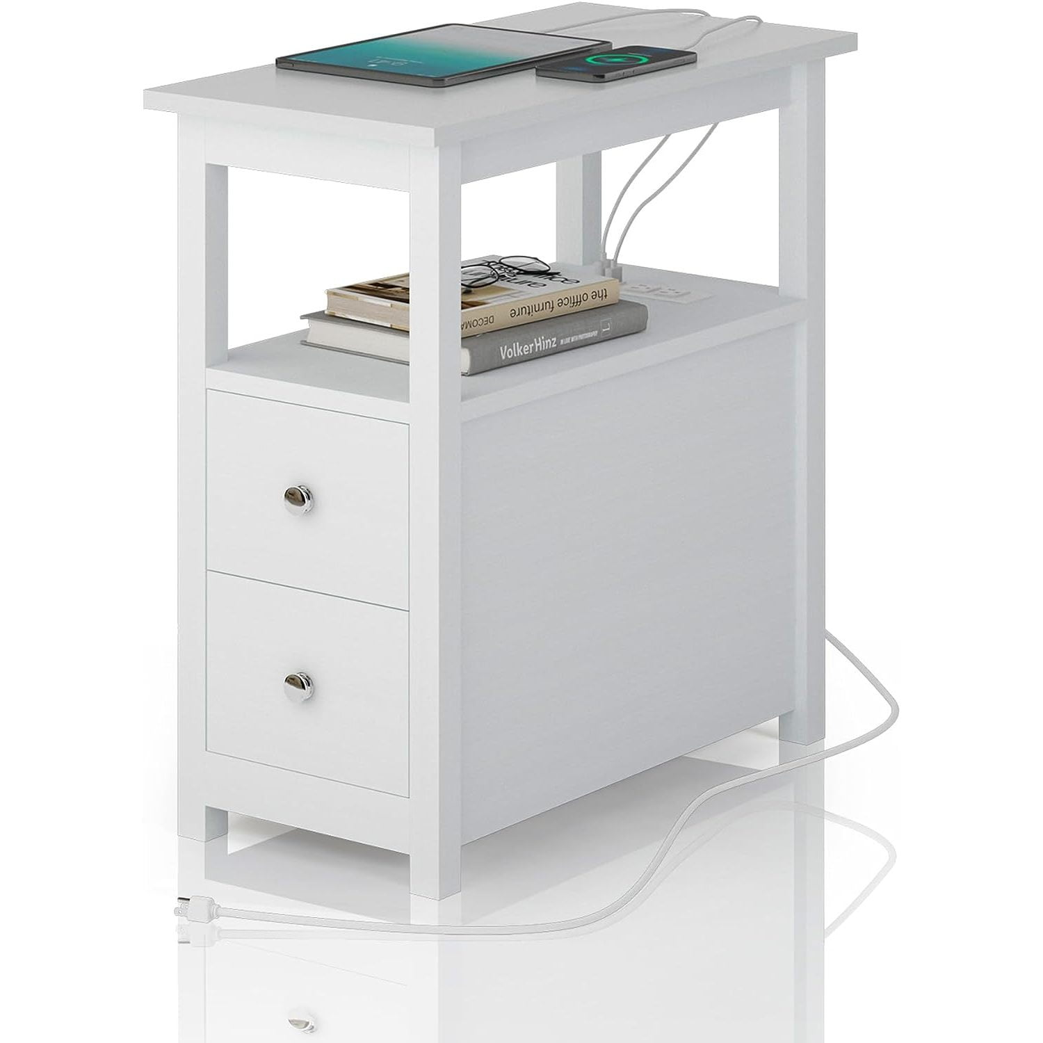 Chictail End Table with Charging Station, Side Table with 2 Drawer