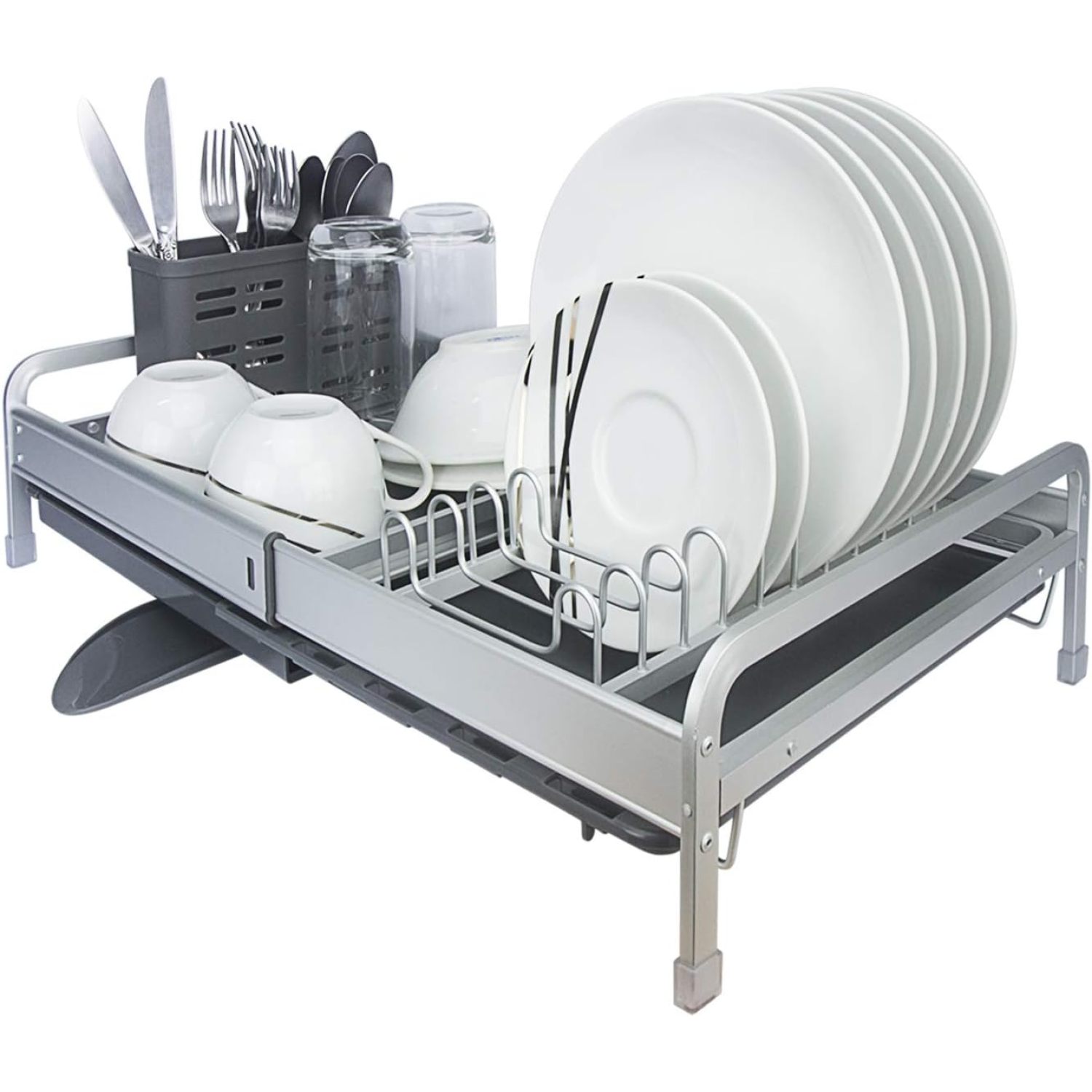 Chictail GMT10346 Aluminum Extendable Dish Drying Rack with Utensil