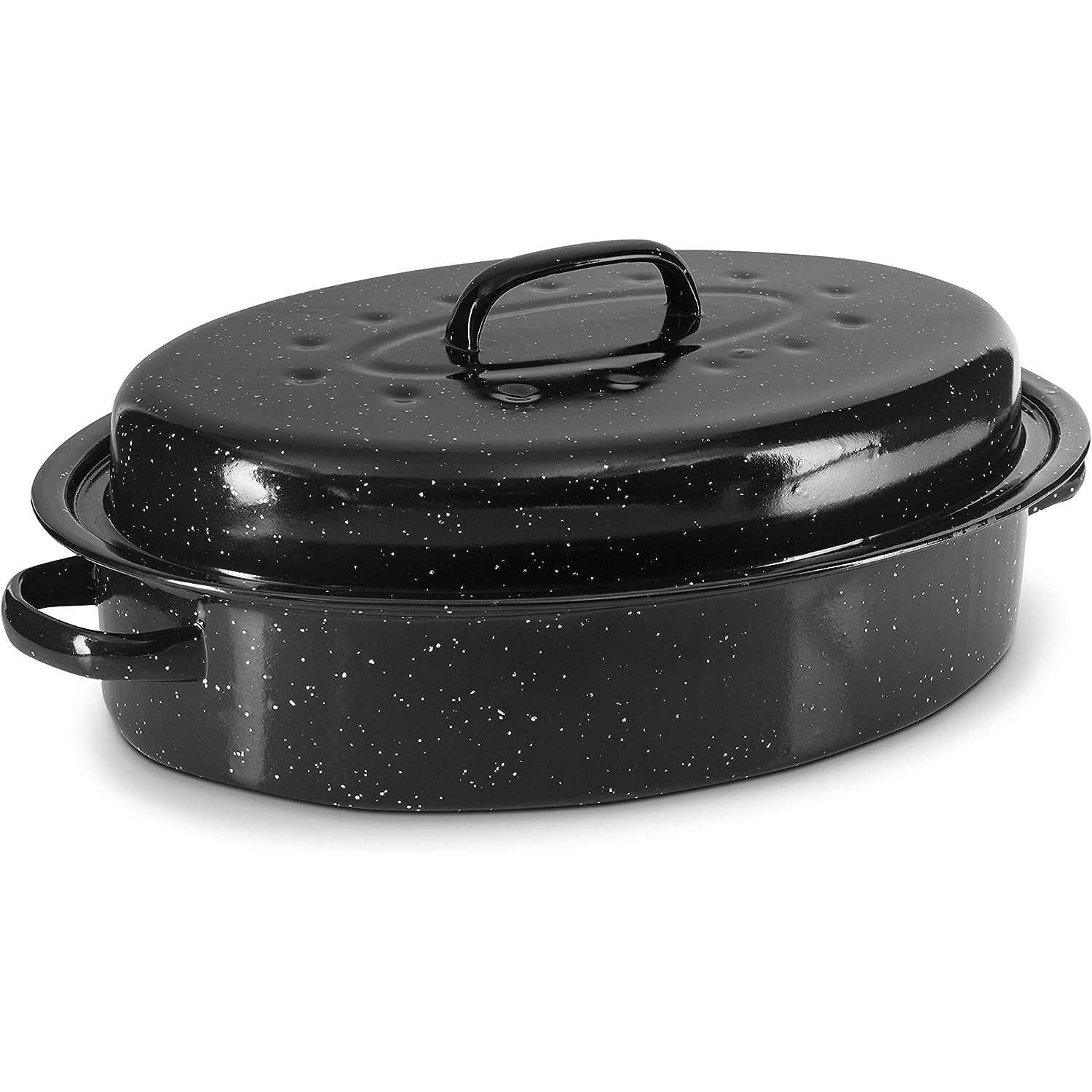 Chictail Granite Roasting Pans, Black (15" Oval Roaster Pan With Lid)