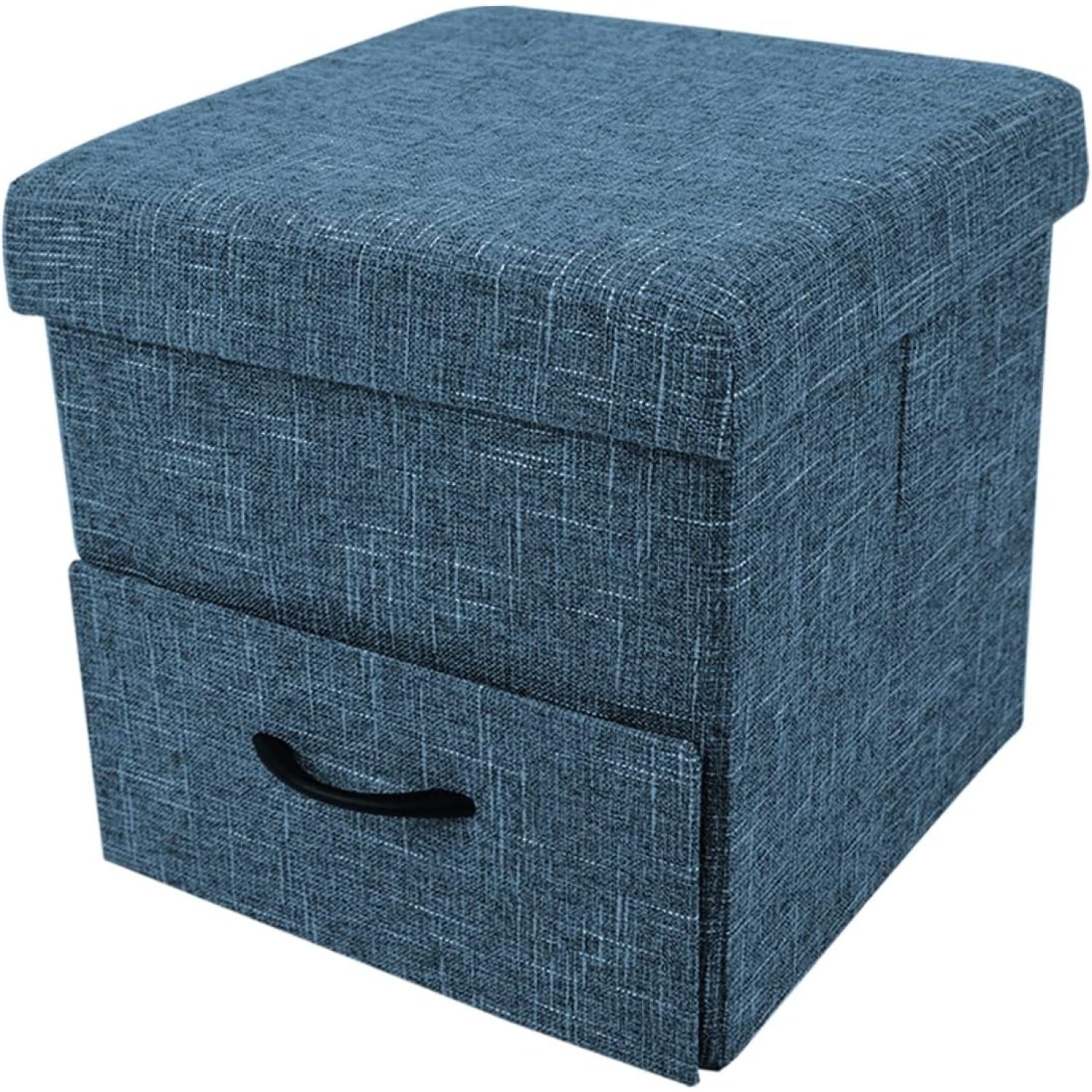Chictail Linen Folding Storage Ottoman with Side Drawers,Cube Foot Rest