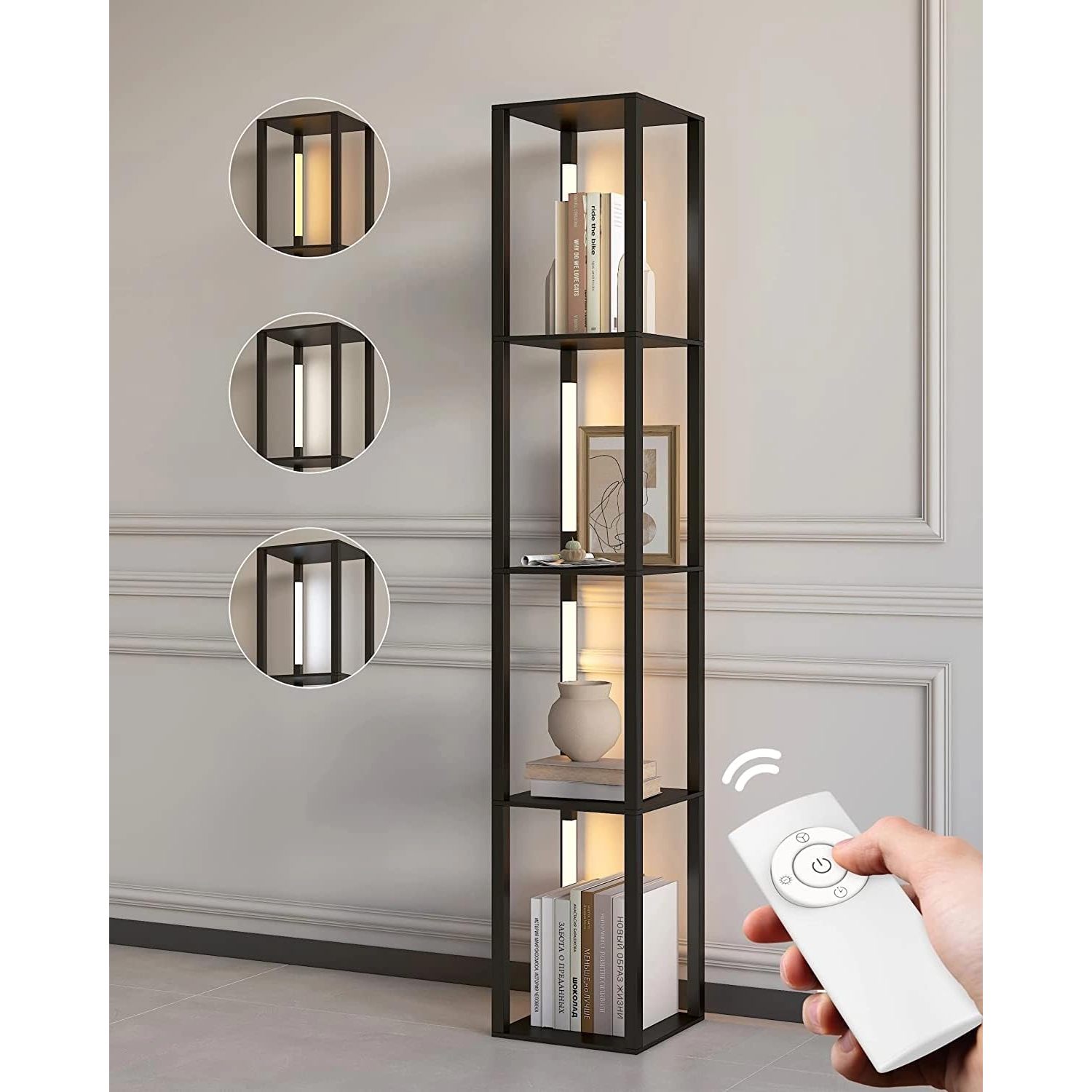 Chictail Modern LED Floor Lamps with Shelves Tall Display Shelf