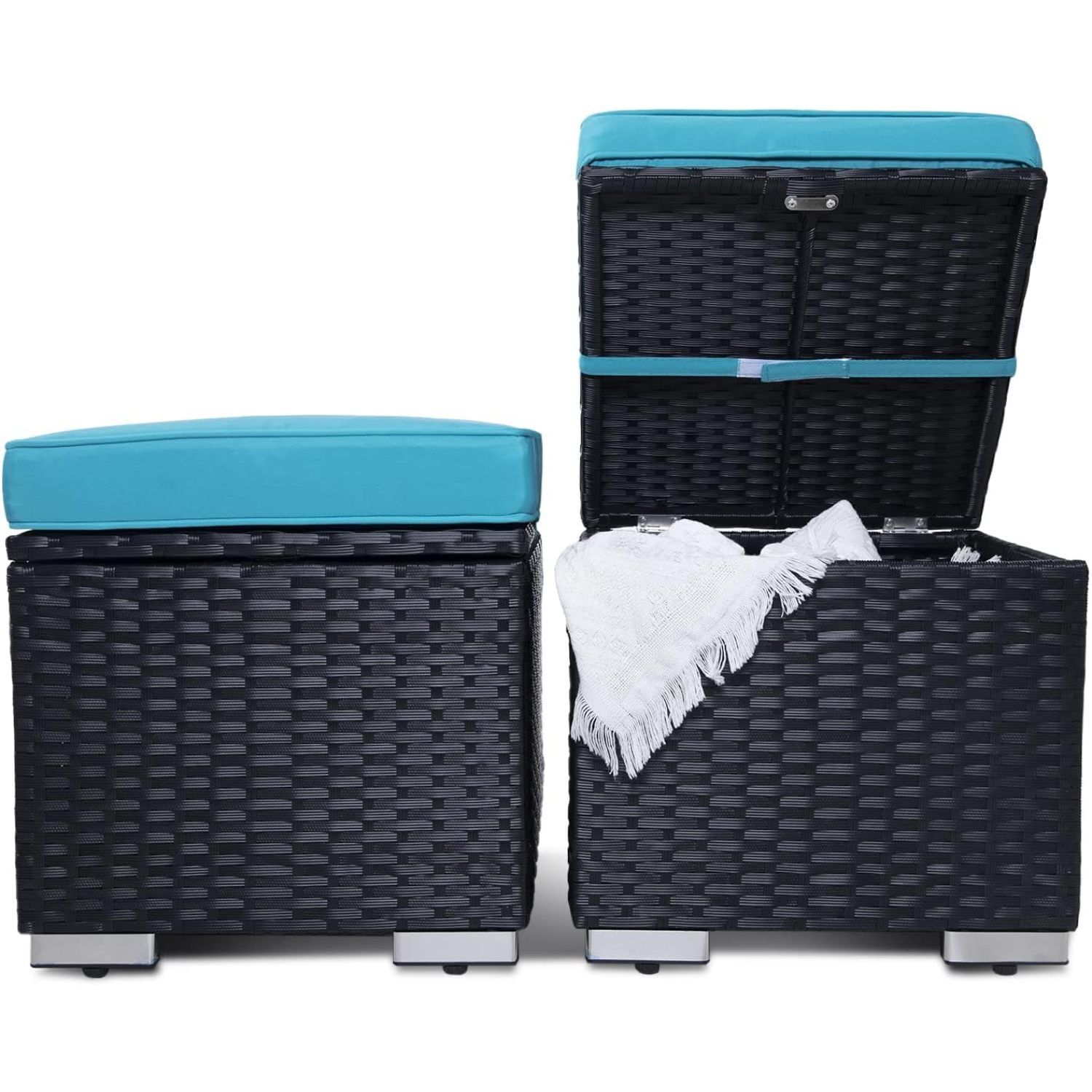 Chictail Outdoor Ottoman Patio Foot Rest 2 Pieces PE Rattan Foot Stool