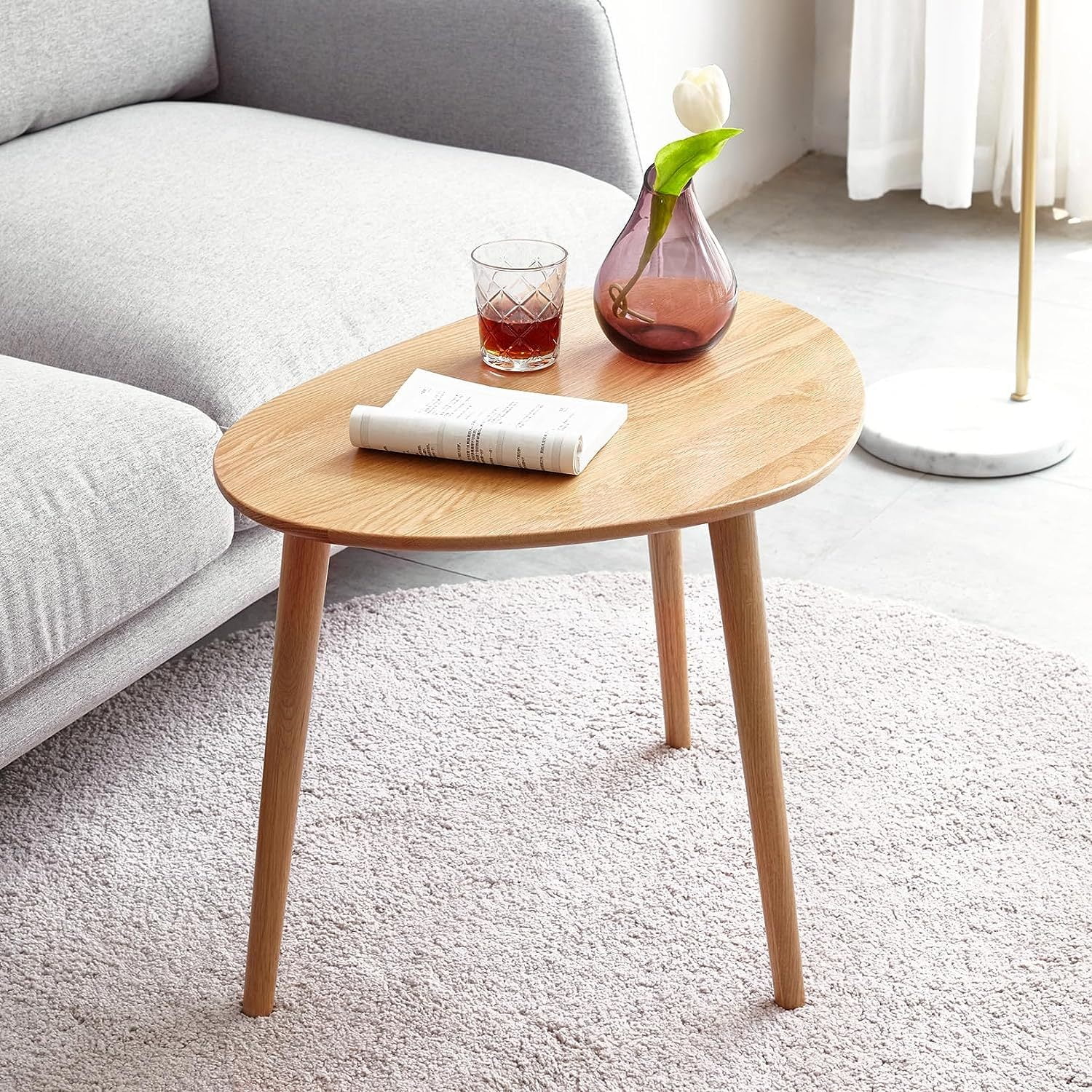 Chictail Oval Oak Side Table, Century Modern Wood End Table, CobblestoneShaped Accent Table