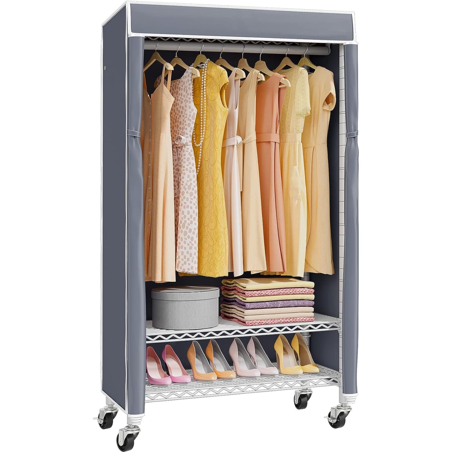 Chictail R1C Plus Rolling Clothes Rack with Cover Portable Closet for